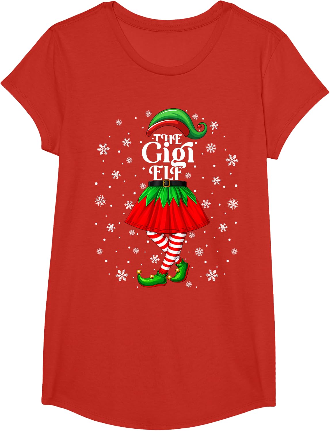 Family Matching Christmas Mom Women Girls Gigi Elf Xmas T-Shirt - Girls Red