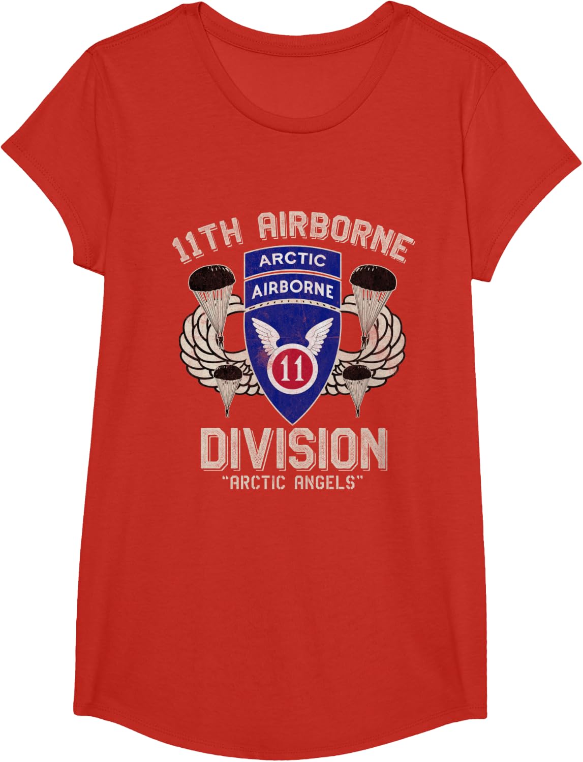 11th Airborne Division Parachutist Badge Arctic Angels Gift T-Shirt - Girls Red