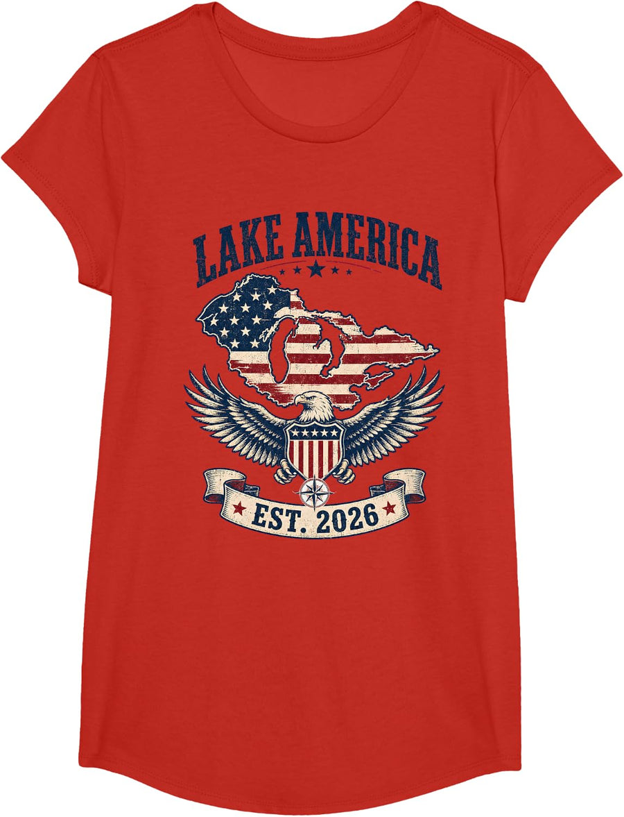 Lake America Est 2026 Vintage Retro Patriotic USA T-Shirt - Girls Red