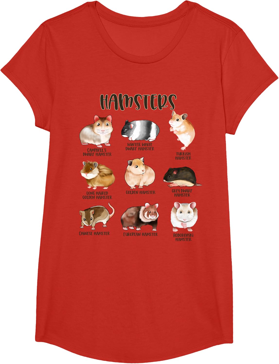 Many Different Hamsters - Types of Hamsters T-Shirt - Girls Red