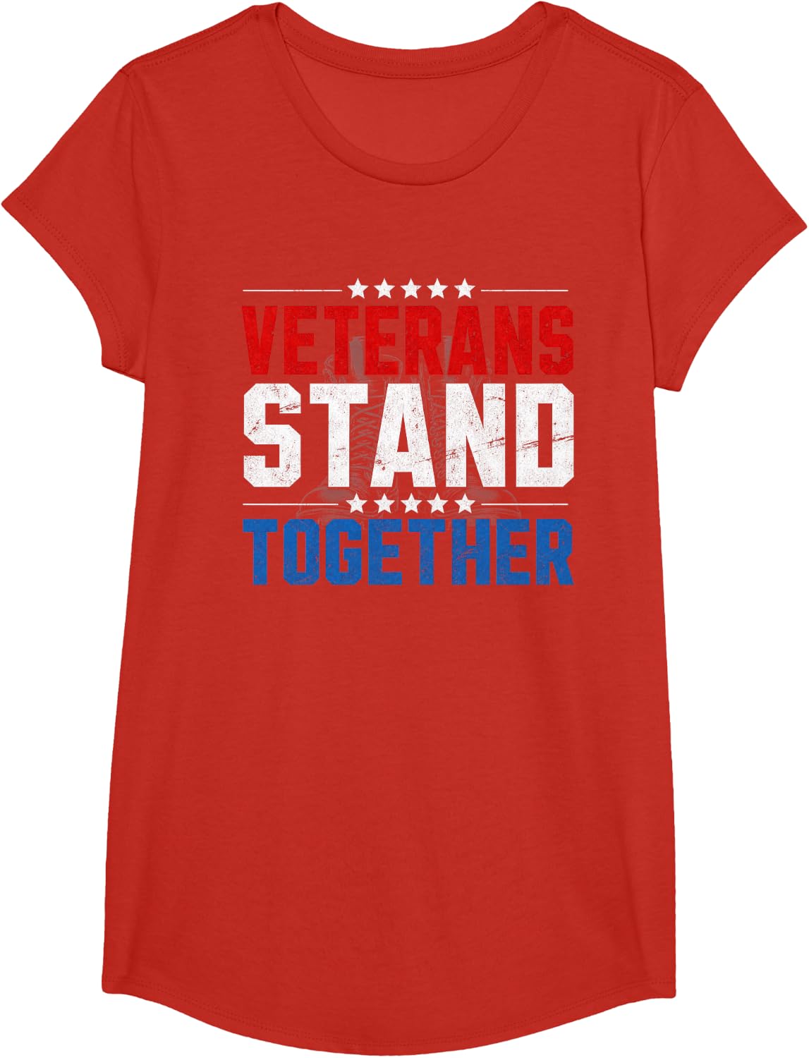 Veterans Day Combat Boots Stand Together T-Shirt - Girls Red
