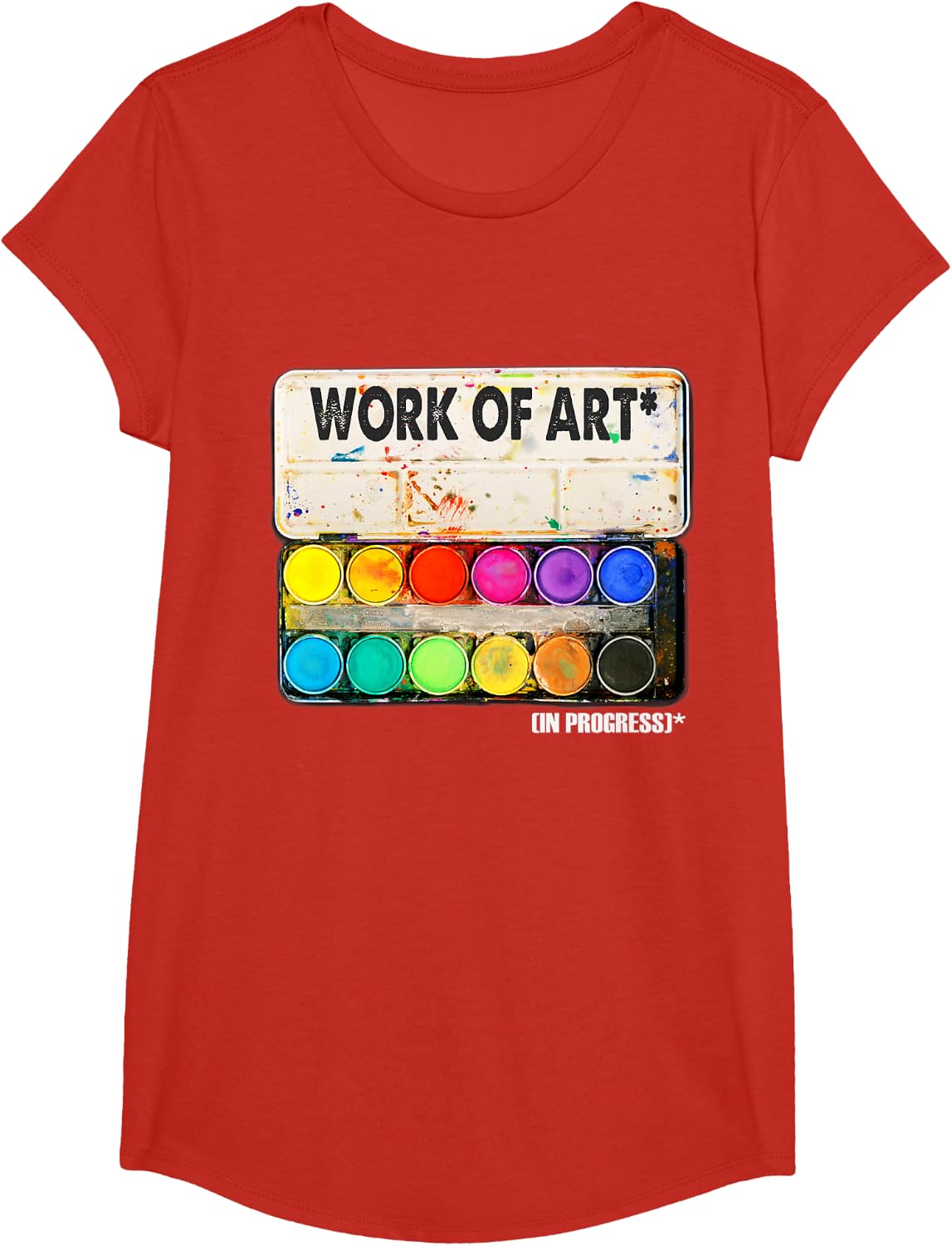Work of Art in Progress - Paint Palette Artist Graphic T-Shirt - Girls Red