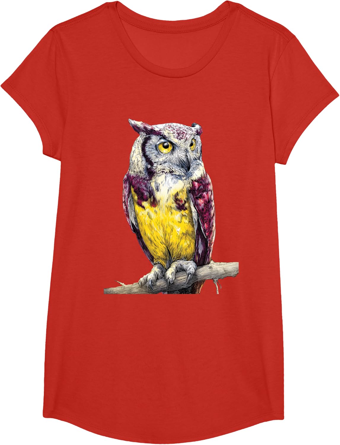 Hipster Owl Graphic for Owl Lovers T-Shirt - Girls Red