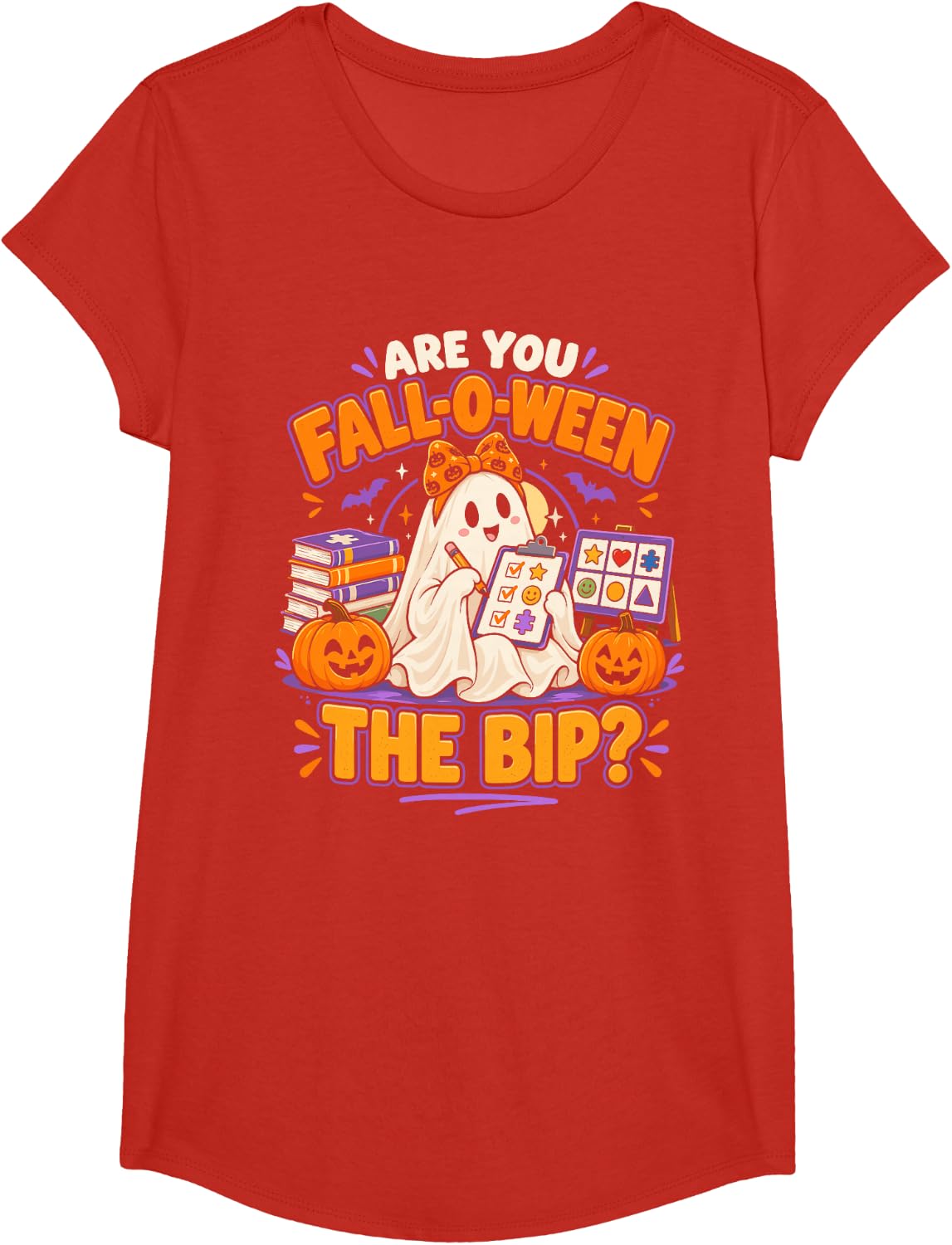 are You Fall-O-Ween The BIP Ghost ABA Therapist Halloween T-Shirt - Girls Red