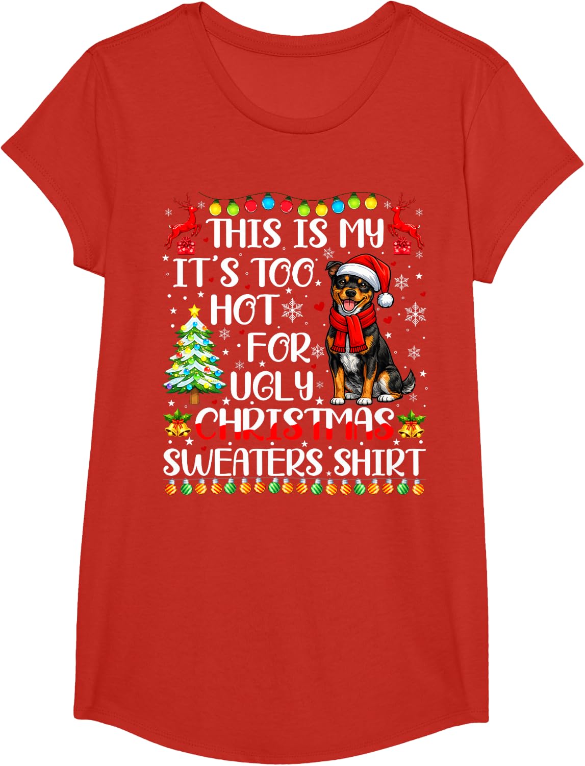 Ugly Christmas Sweaters Staffordshire Bull Terrier Dog Xmas T-Shirt - Girls Red