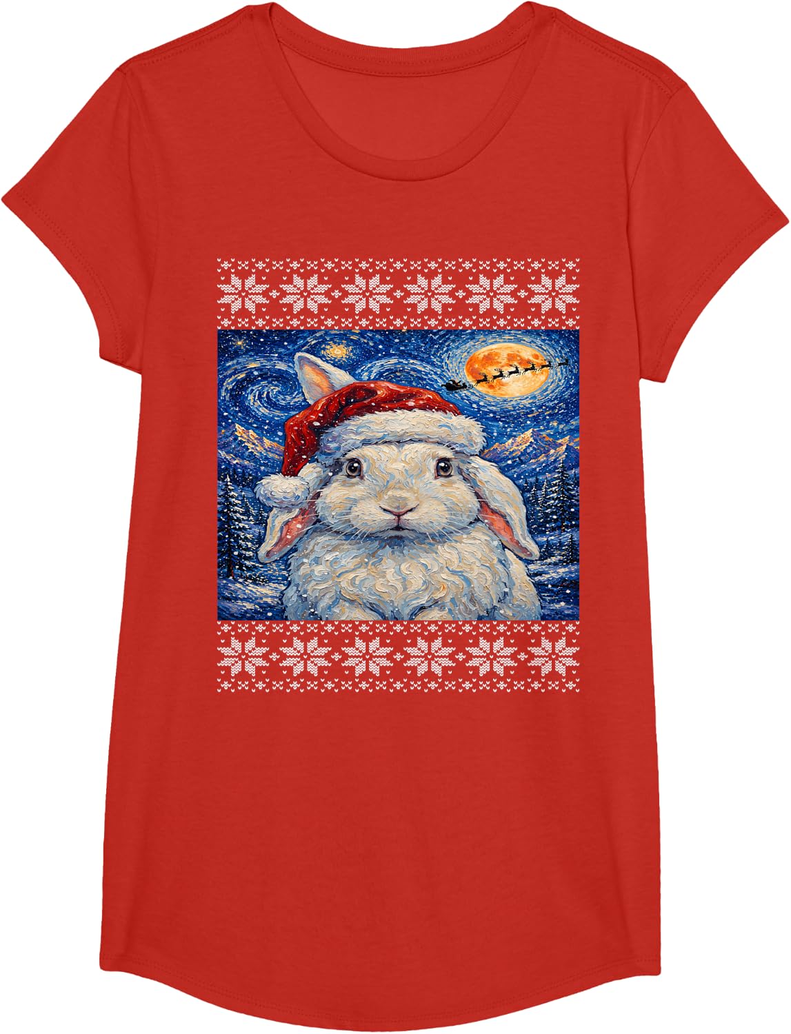 White Rabbit Santa Ugly Christmas T-Shirt - Girls Red