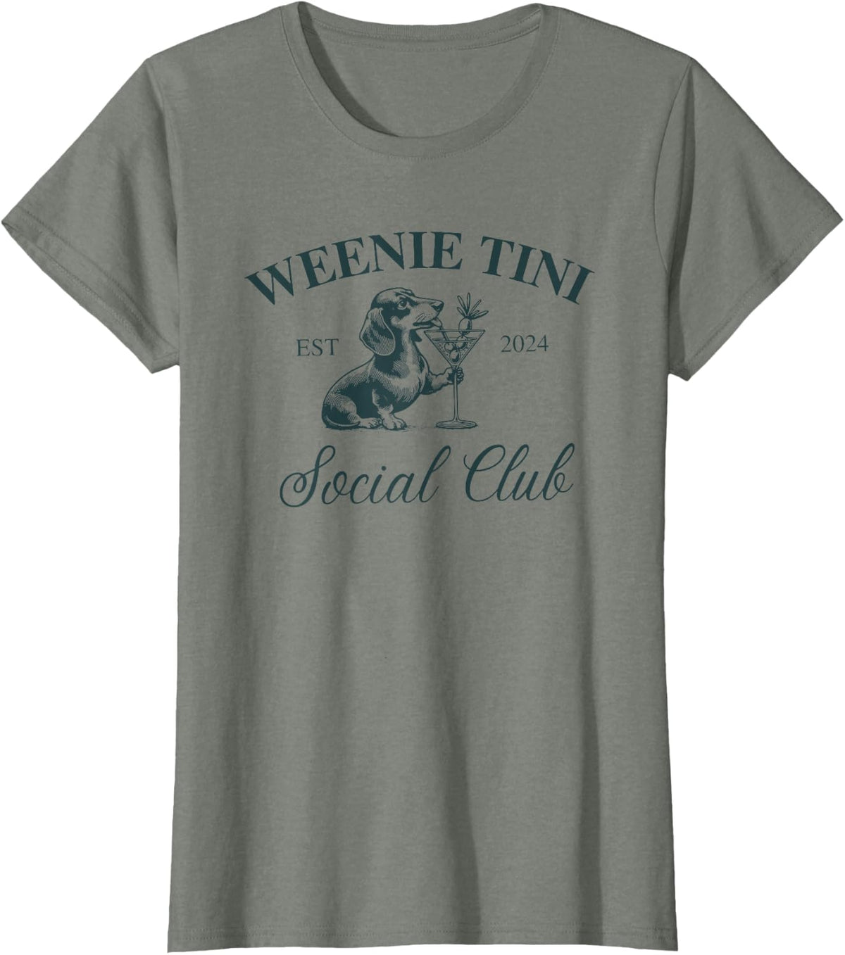 Weenie Tini Social Club, Dachshund Weiner Dog T-Shirt - Olive Heather
