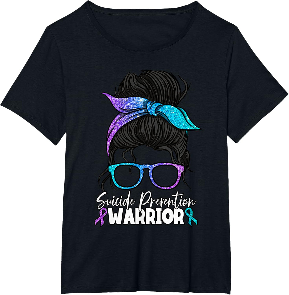 Suicide Prevention Warrior Messy Bun Women T-Shirt - Black