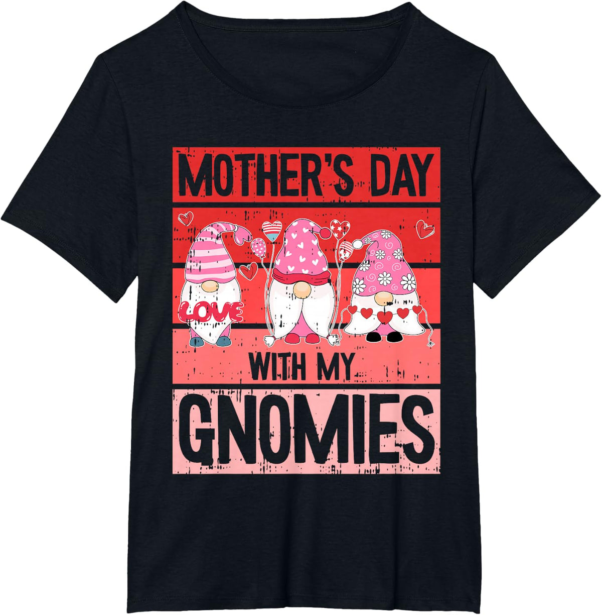 Mothers Day with My Gnomies Cute Gnome Mom Mama Momma T-Shirt - Black