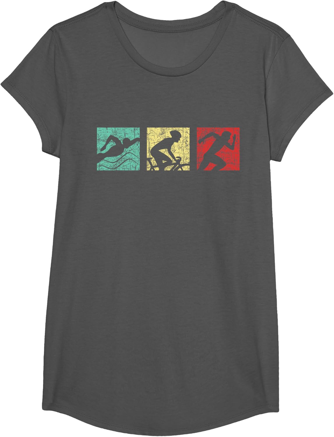 Retro Triathlon - Sports Marathoner Cycling Running Swimming T-Shirt - Girls Asphalt Grey