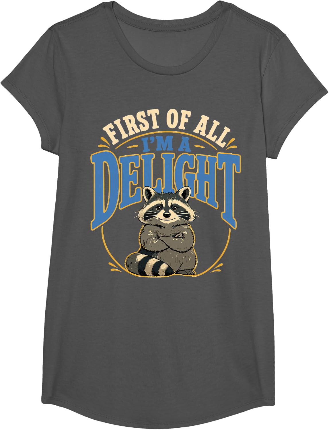 Funny Trash Panda Raccoon T-Shirt - Girls Asphalt Grey