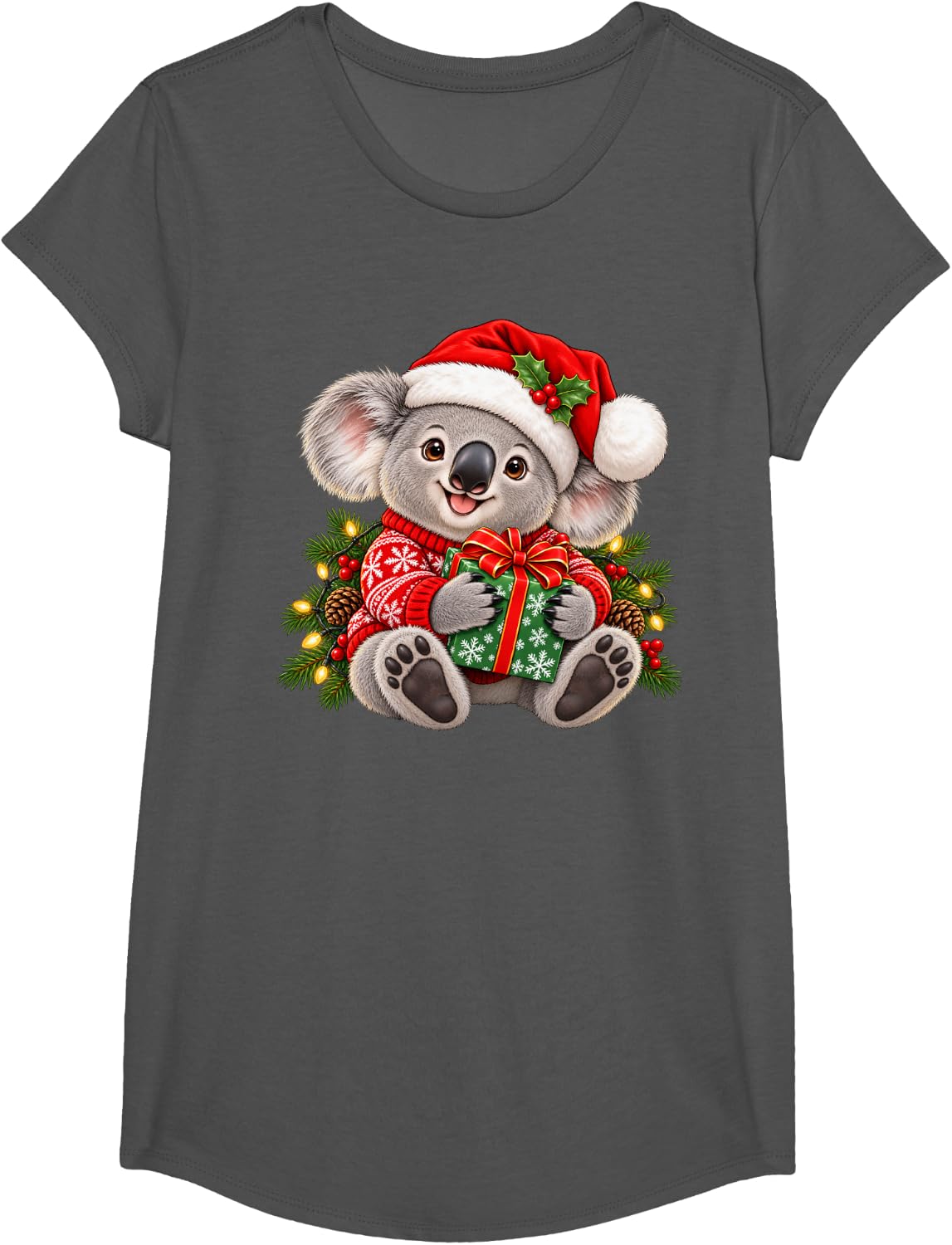 Koala Bear Christmas Xmas T-Shirt - Girls Asphalt Grey