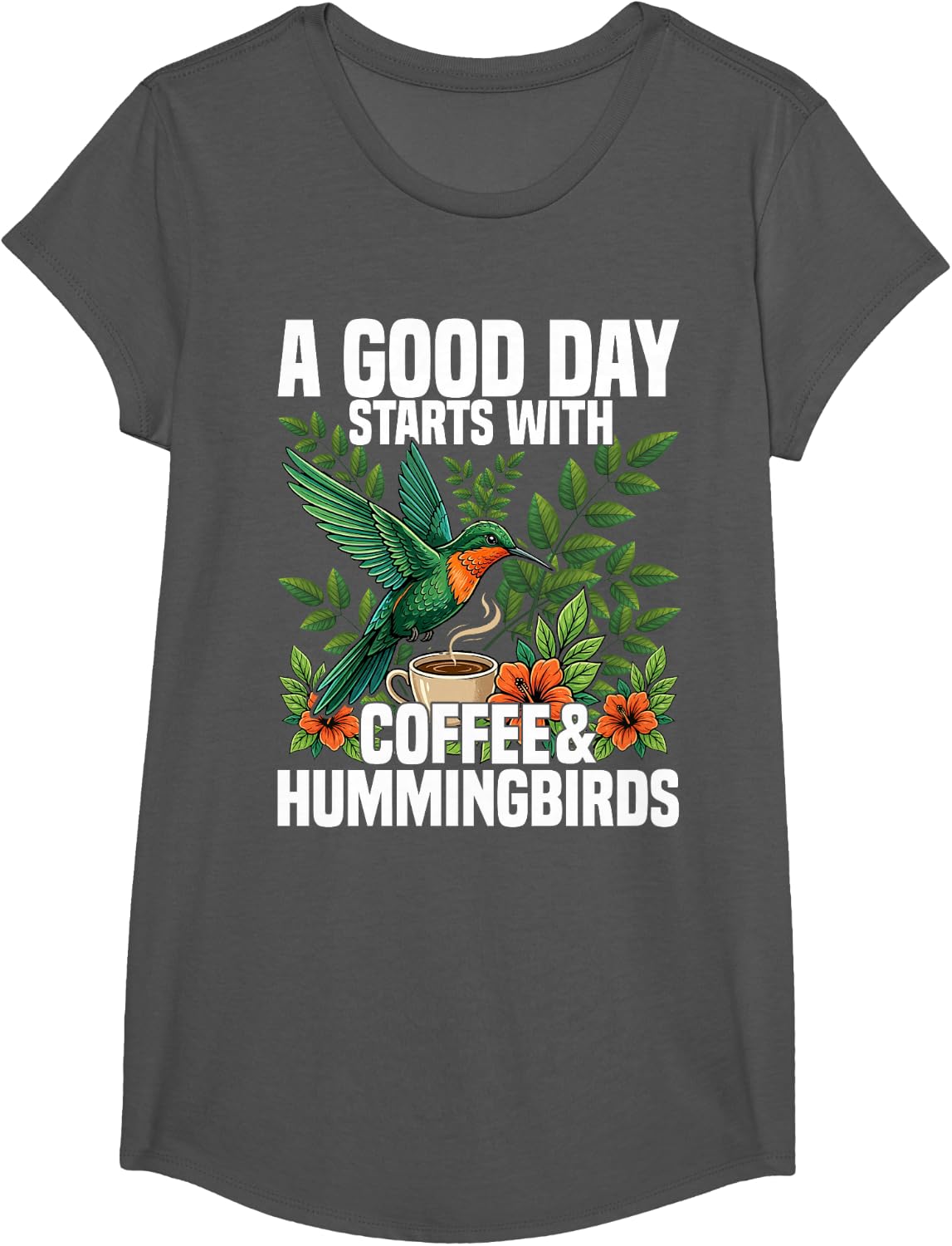 Hummingbirds Coffee Lover Nectar Feeder Animal Birds T-Shirt - Girls Asphalt Grey