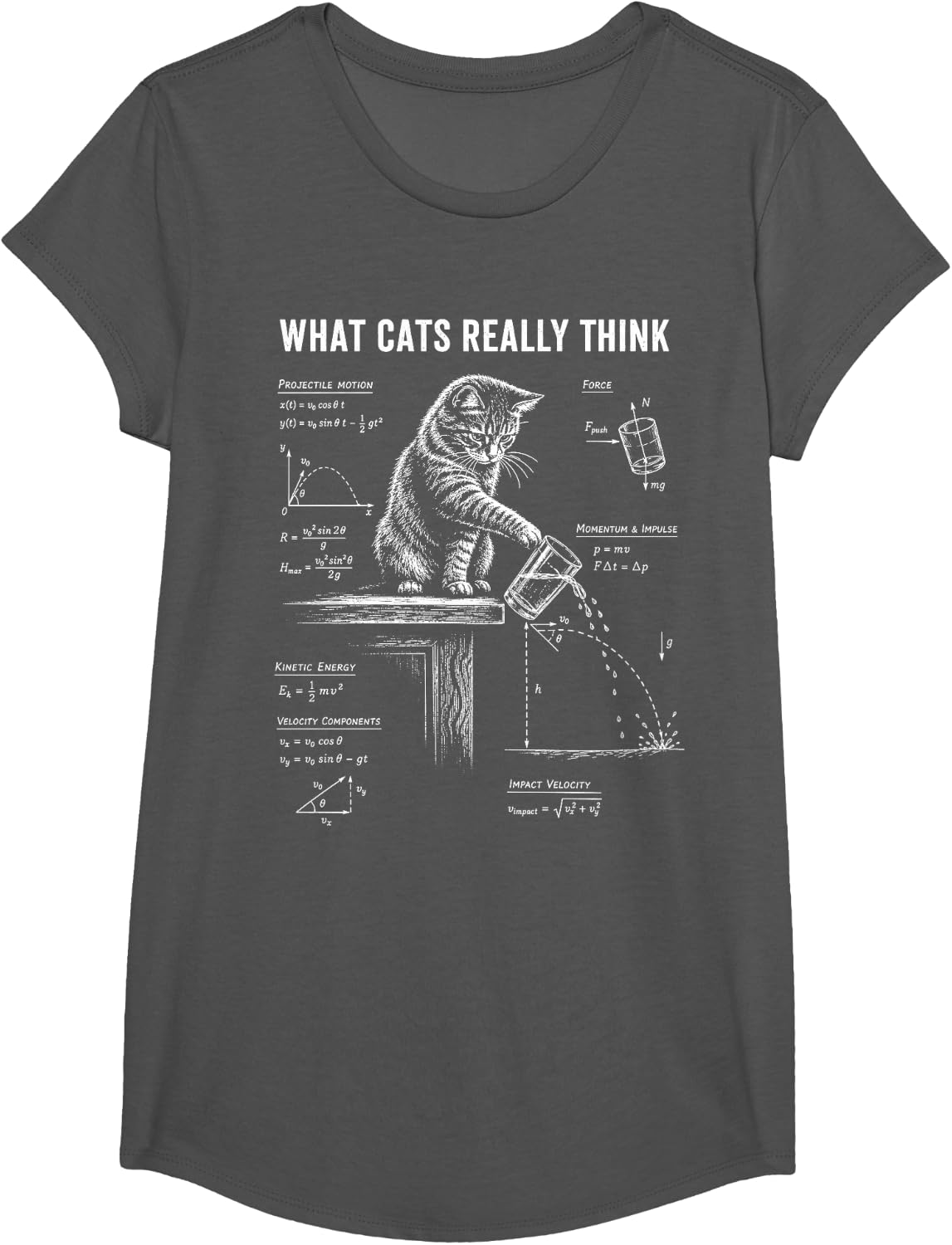 Cat Physics Humor Design What Cats Really Think T-Shirt - Girls Asphalt Grey