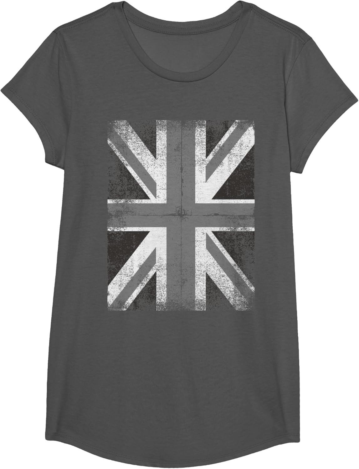 British Flag Grunge Style Vintage UK T-Shirt - Girls Asphalt Grey