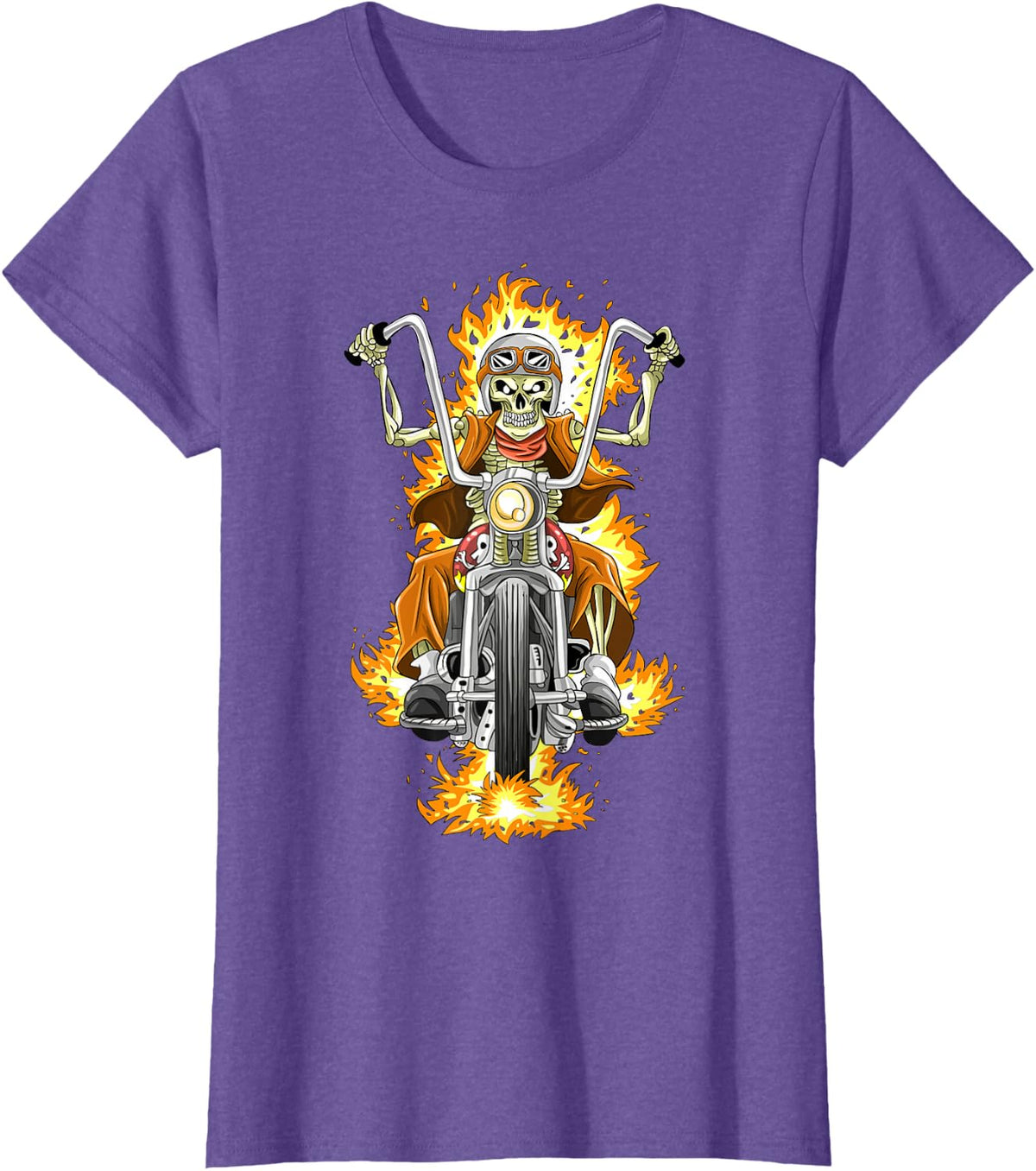 Motorcycle Skeleton / Motorcyclist Flames T-Shirt - Purple Heather