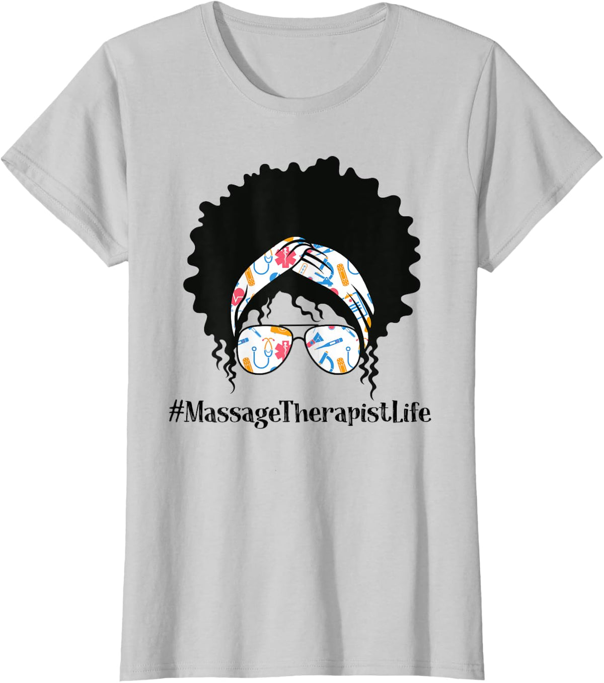 Massage Therapist Black Afro Messy Bun African American T-Shirt - Silver Grey