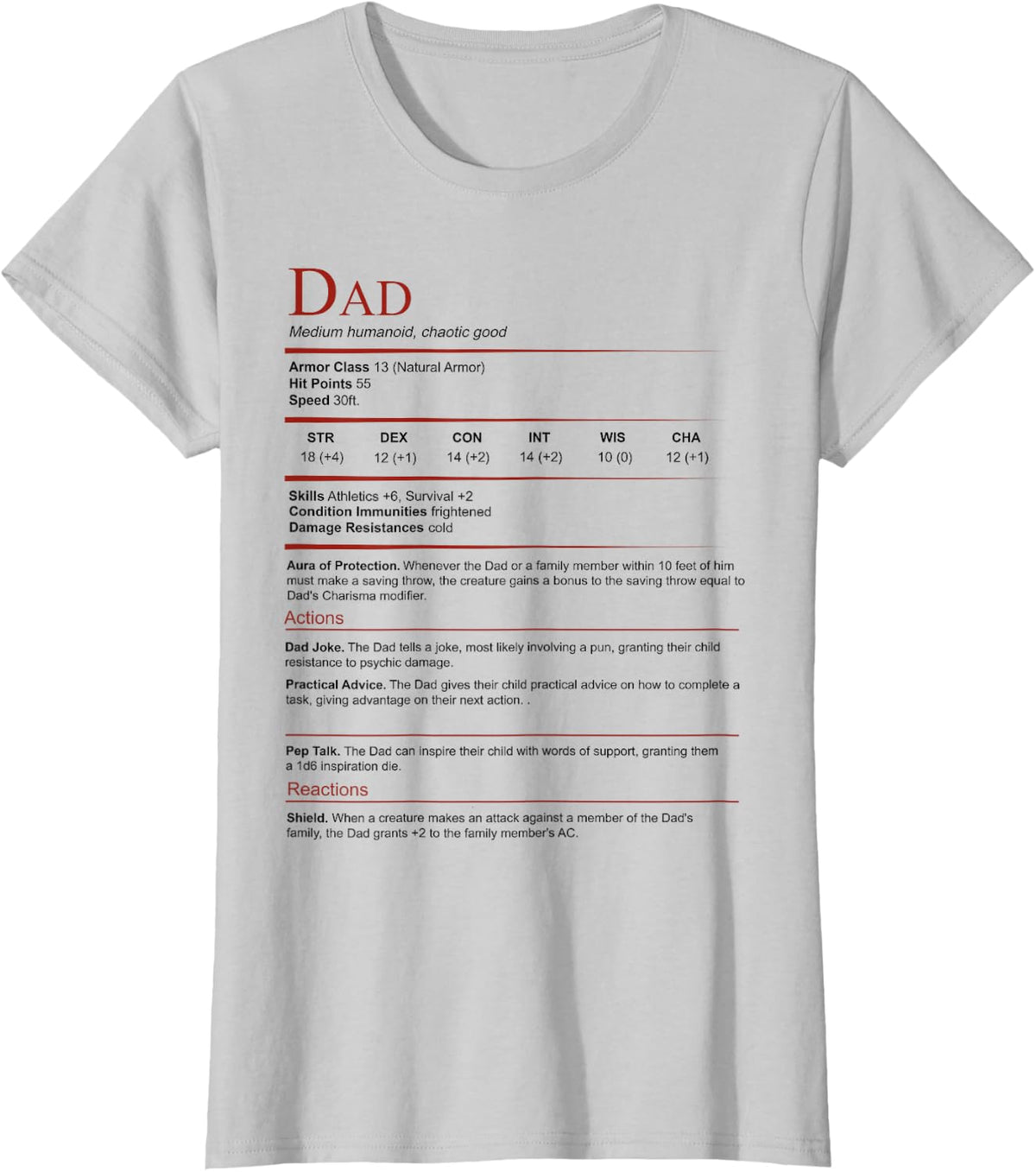 Dad Medium Humanoid Chaotic Good T-Shirt - Silver Grey