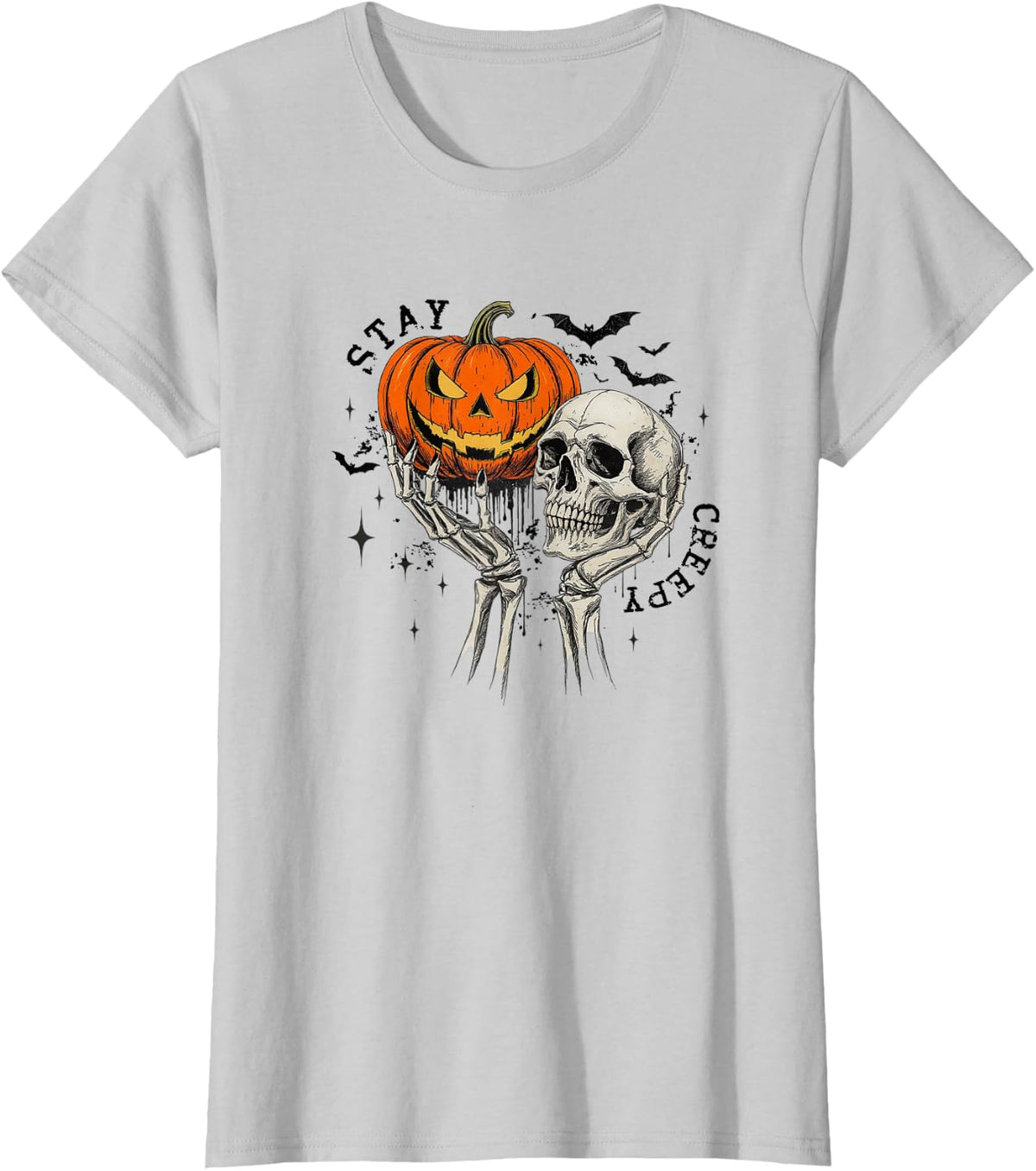 Stay Creepy Retro Spooky T-Shirt - Silver Grey