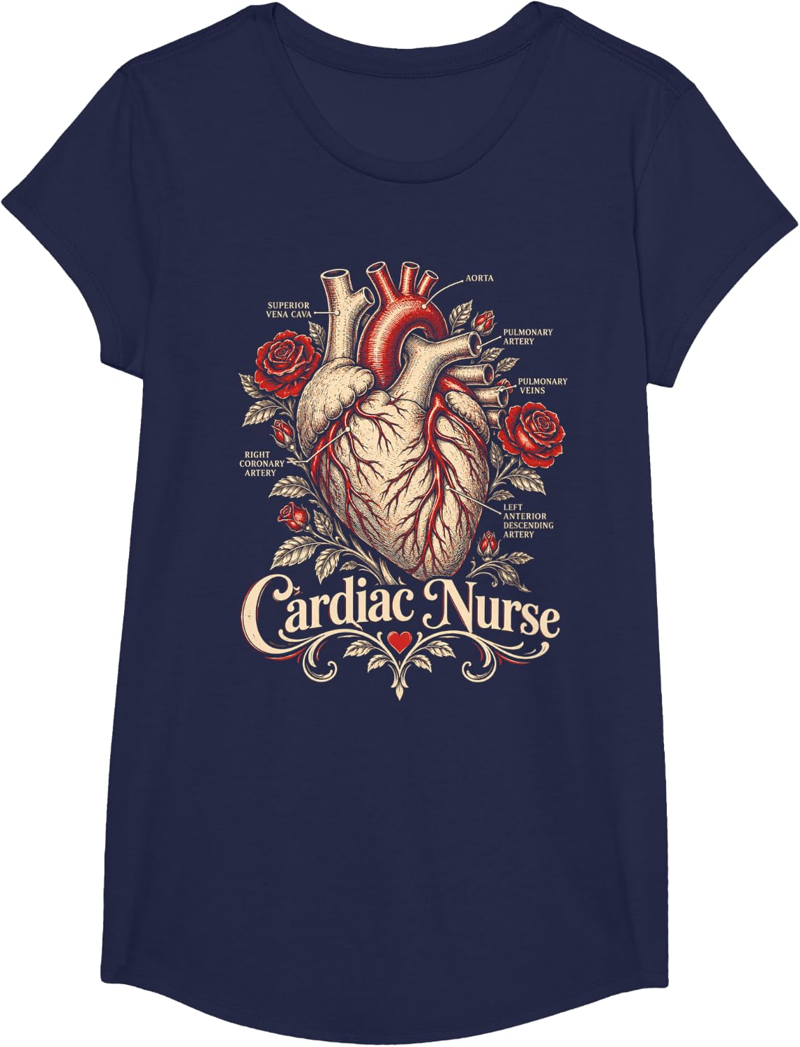 Cardiac Nurse Anatomical Heart Coronary Artery Diagram T-Shirt - Girls Navy Blue
