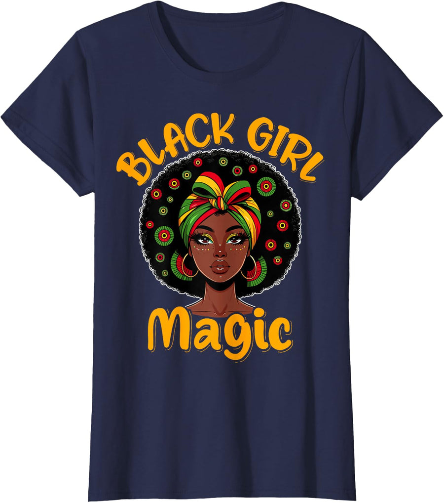 Black Girl Magic African Pride Black History Month Melanin T-Shirt - Navy Blue