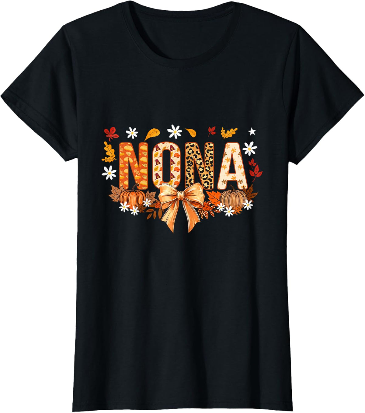 Nona Coquette Bows Fall Autumn Thanksgiving T-Shirt - Black