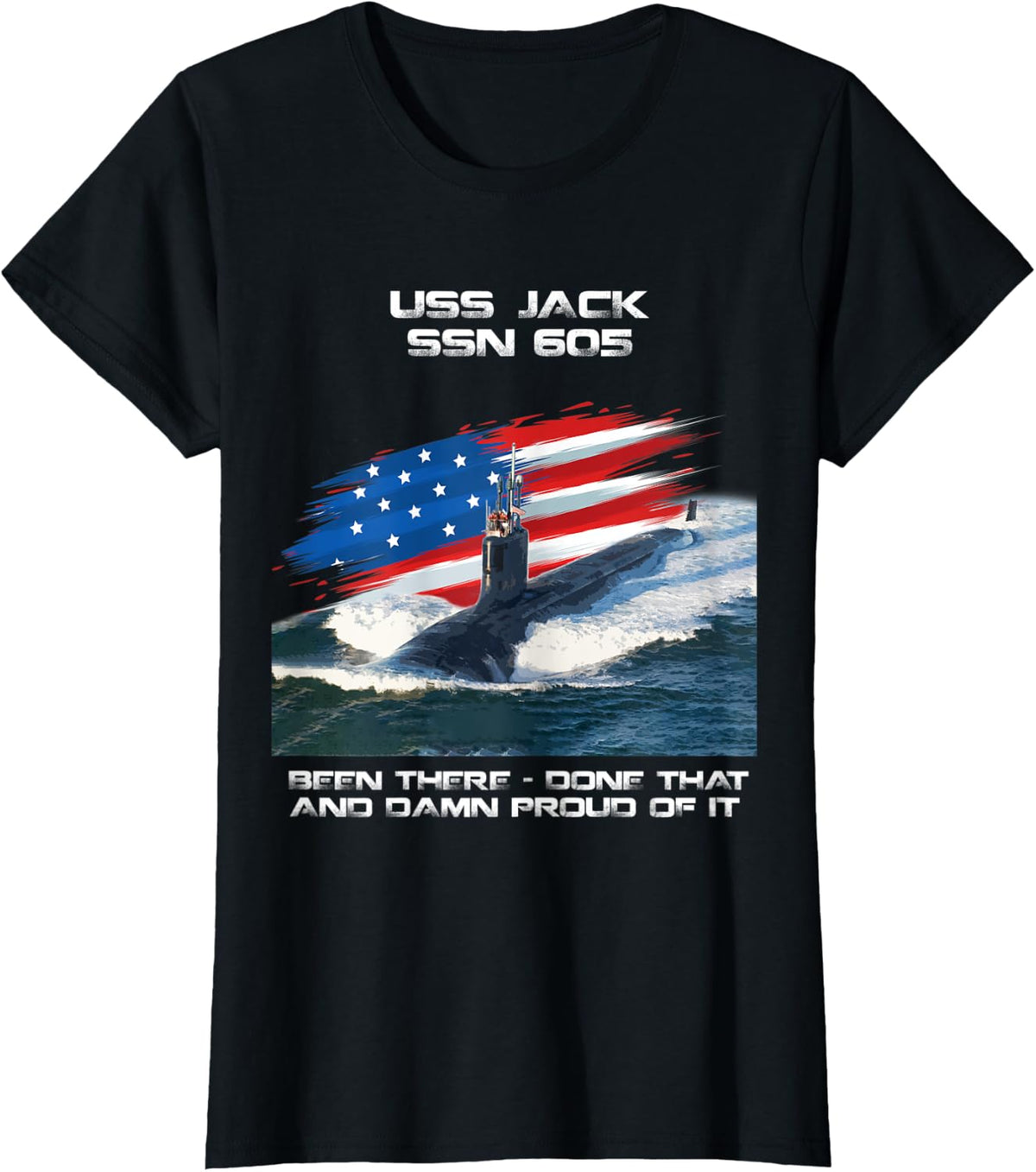 USS Jack SSN-605 American Flag Submarine Veteran Xmas T-Shirt - Black