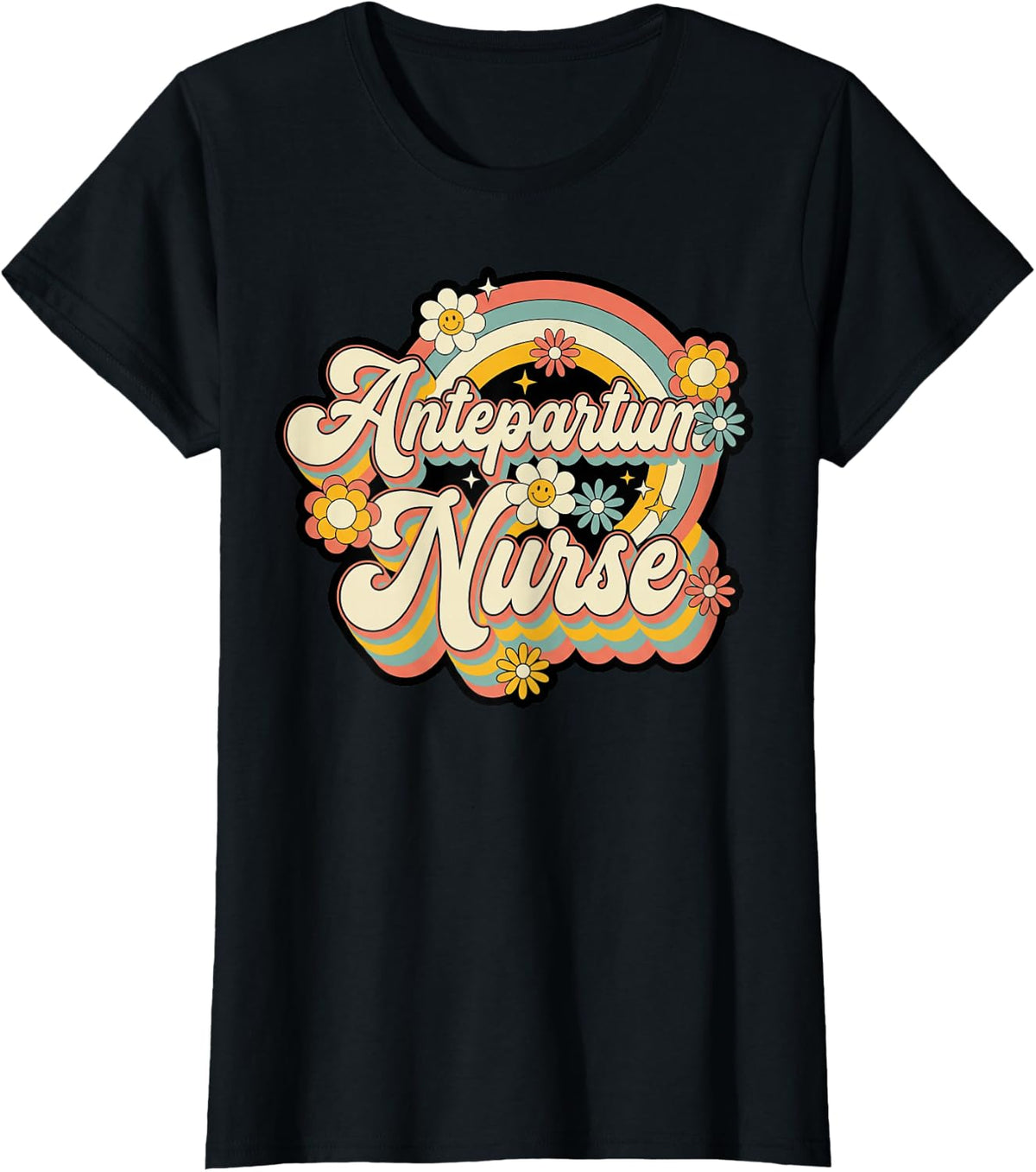 Obstetrics OBGYN Gynecology Flower Groovy Antepartum Nurse T-Shirt - Black