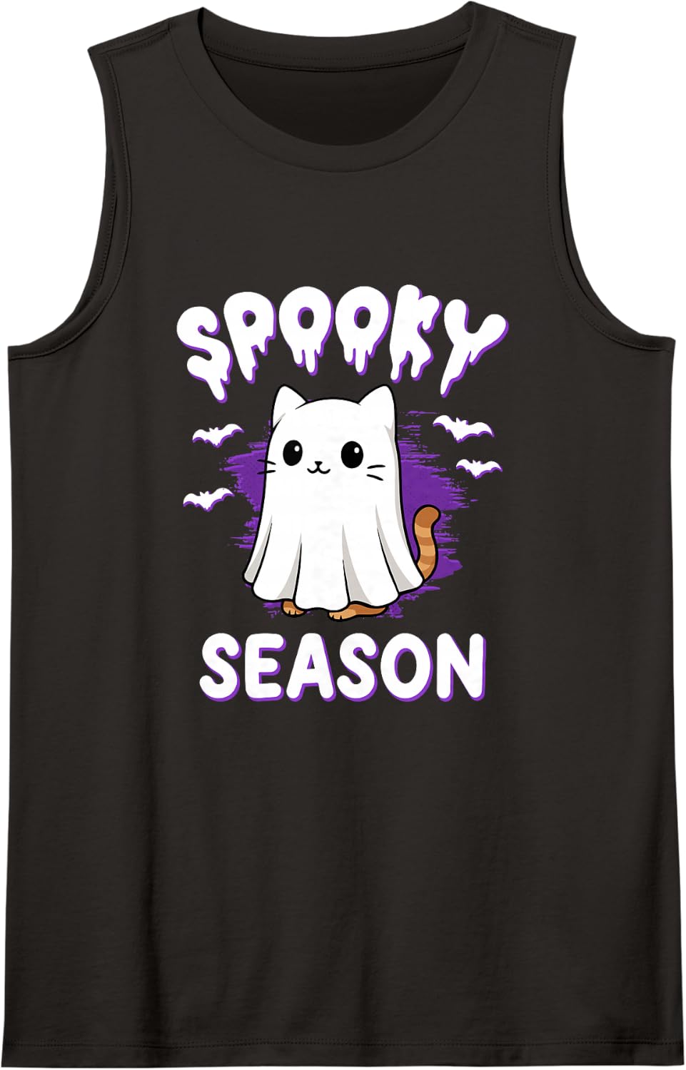 Spooky Season Cute Cat Ghost Halloween Costume Sleeveless Tank Top - Black