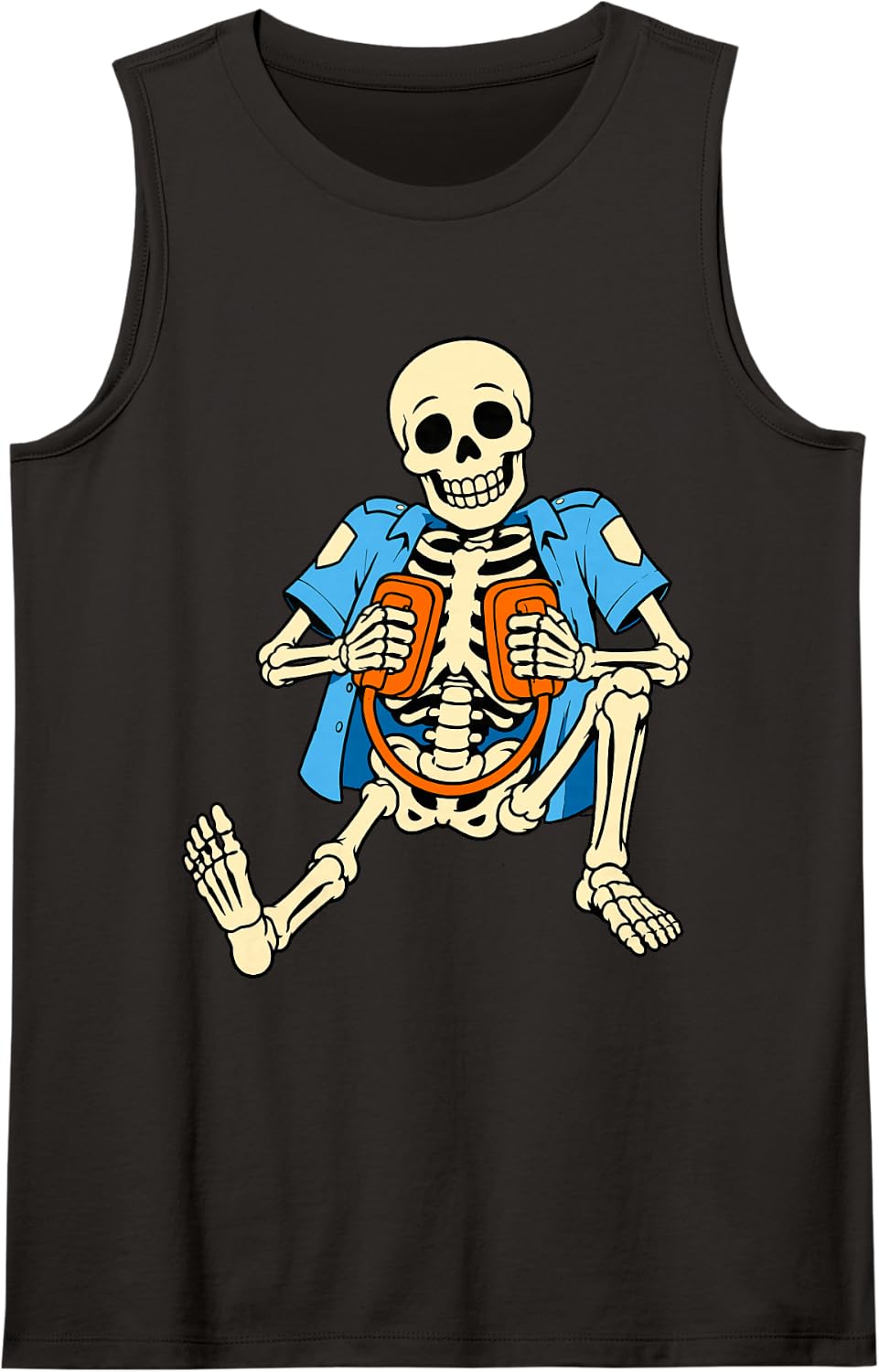 Skeleton EMT Paramedic Defibrillator Funny Skull Patch Sleeveless Tank Top - Black