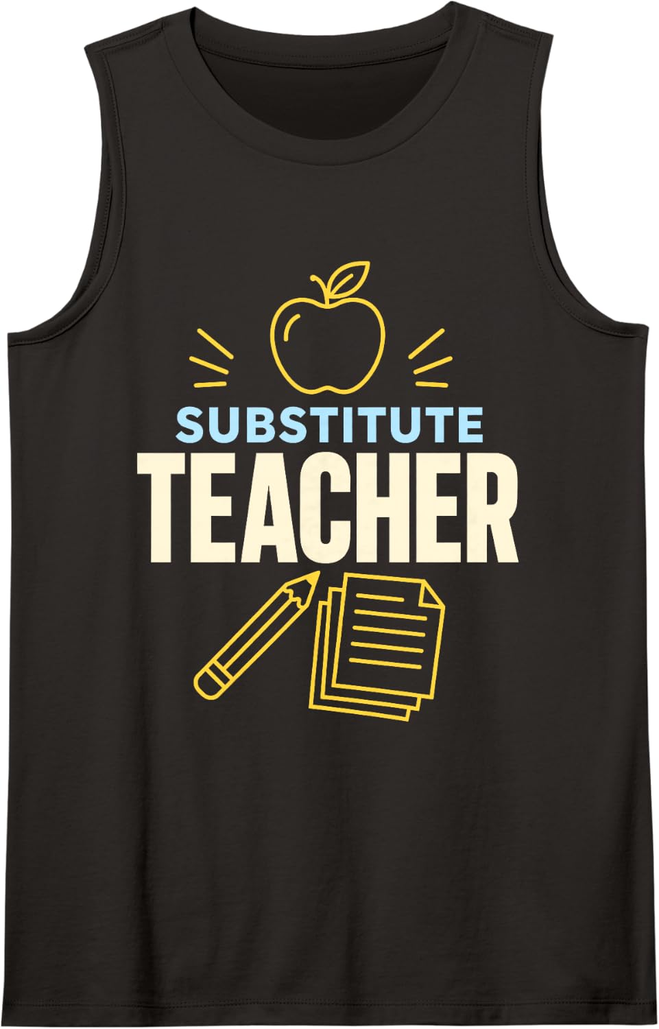 Substitute Teacher Pencil Paper Line Art Sleeveless Tank Top - Black