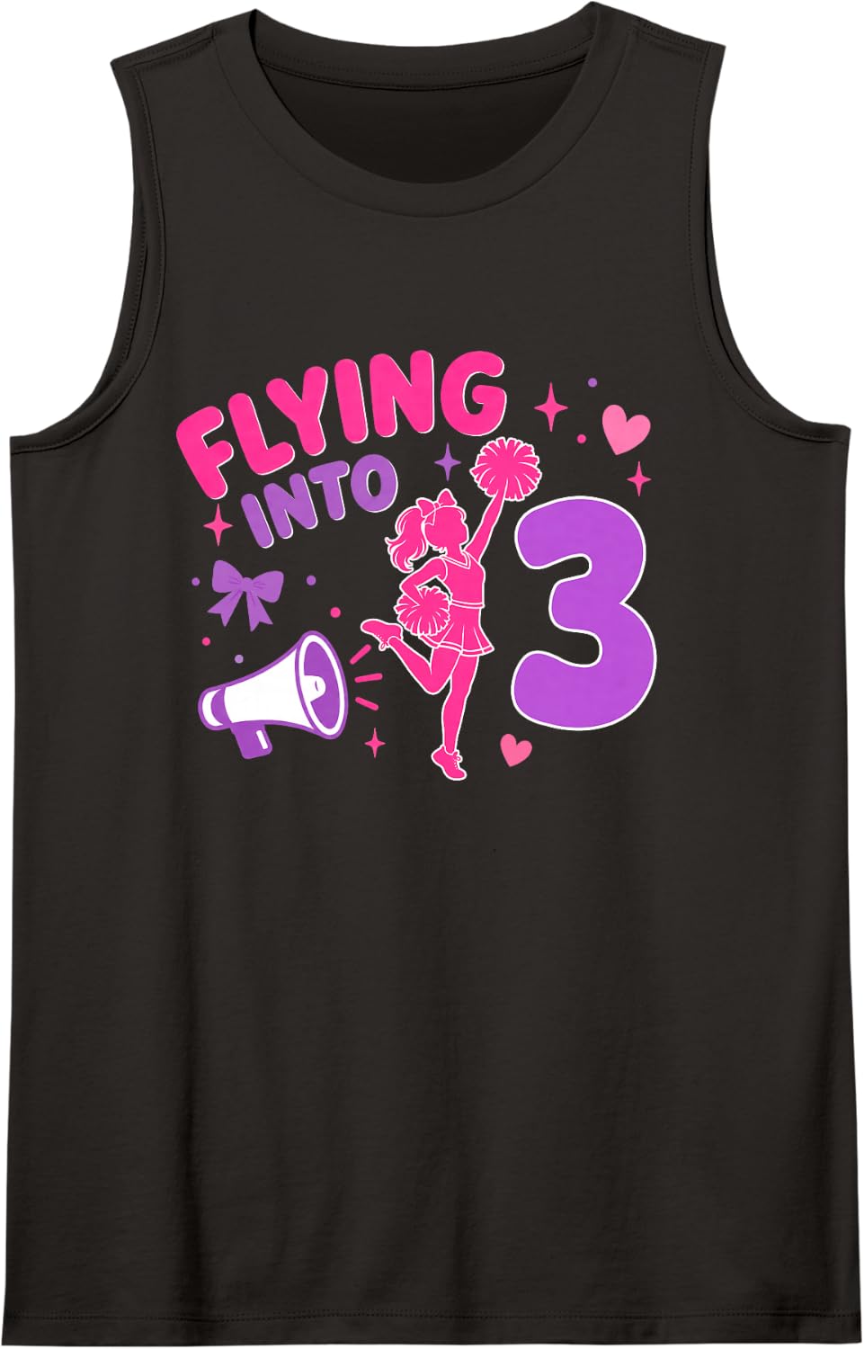 Flying Into 3 Year Old Cheerleader Girl Birthday 3rd Sleeveless Tank Top - Black
