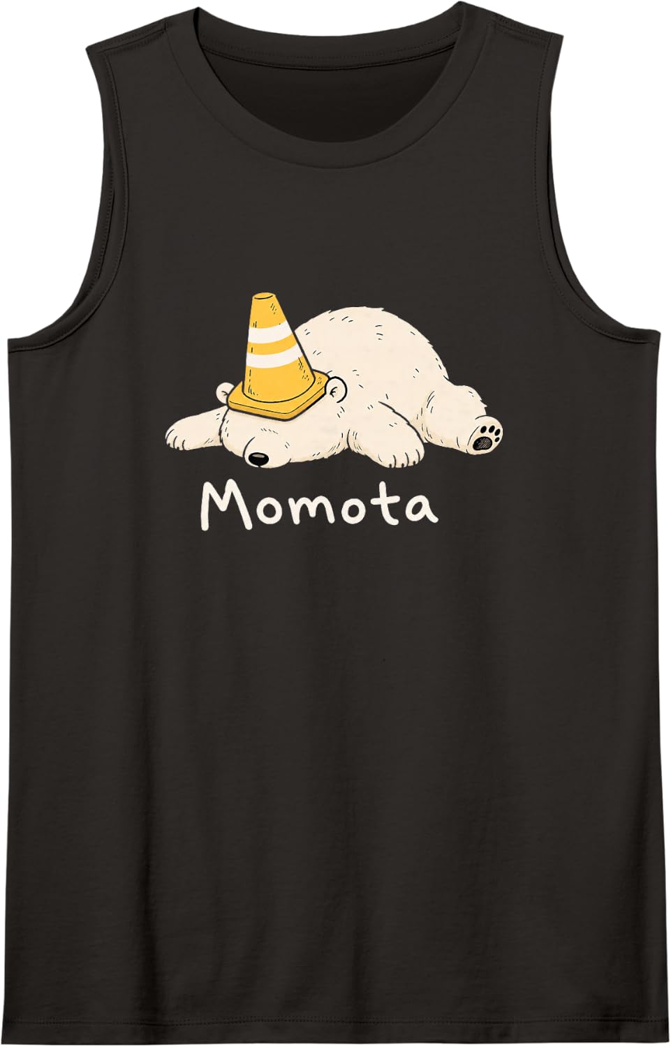 Momota Not Today Cute Lazy Polar Bear with Traffic Cone Tank Top - Black