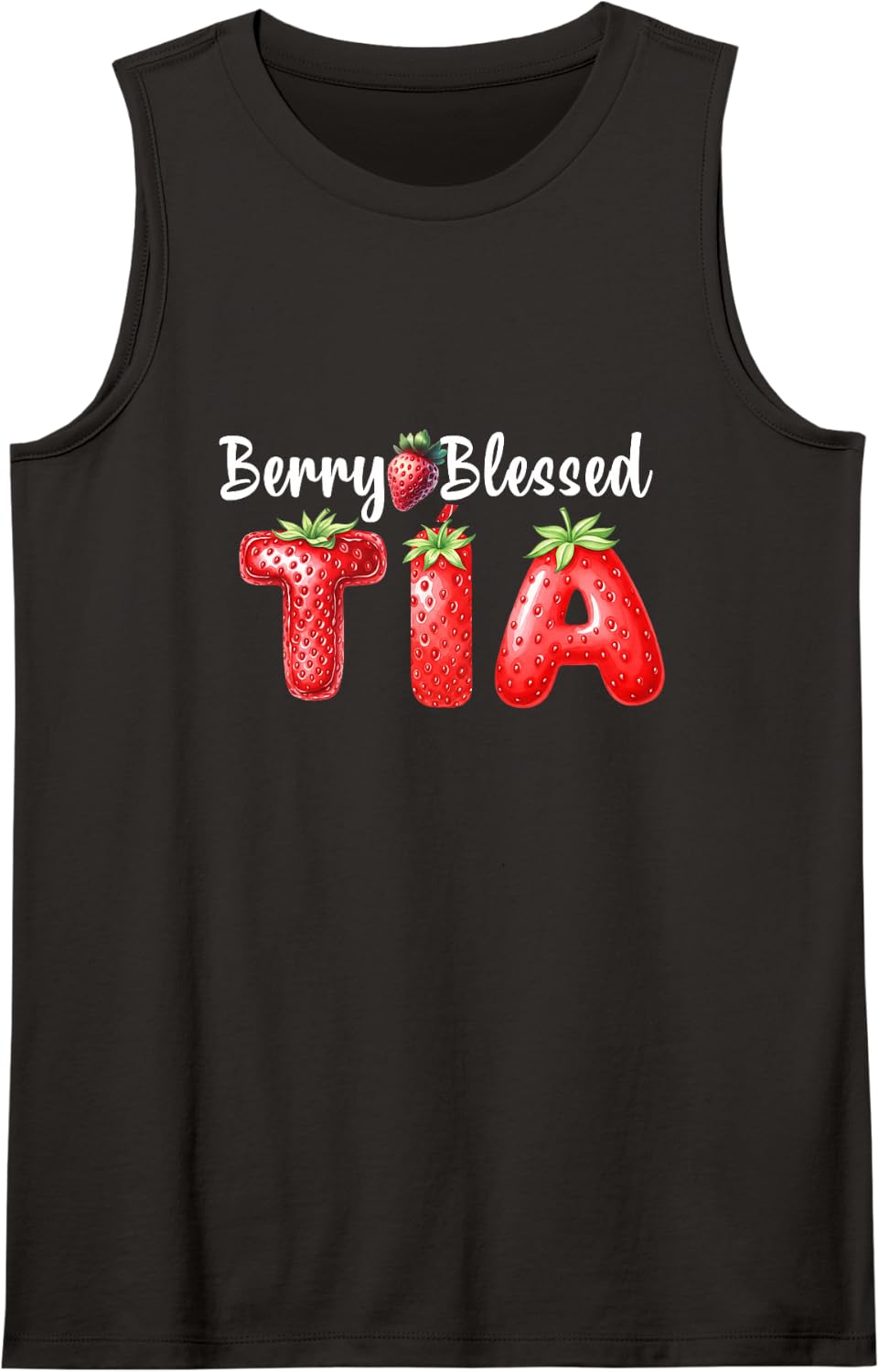 Berry Blessed Tia Strawberry Spanish Aunt Funny Pun Sleeveless Tank Top - Black