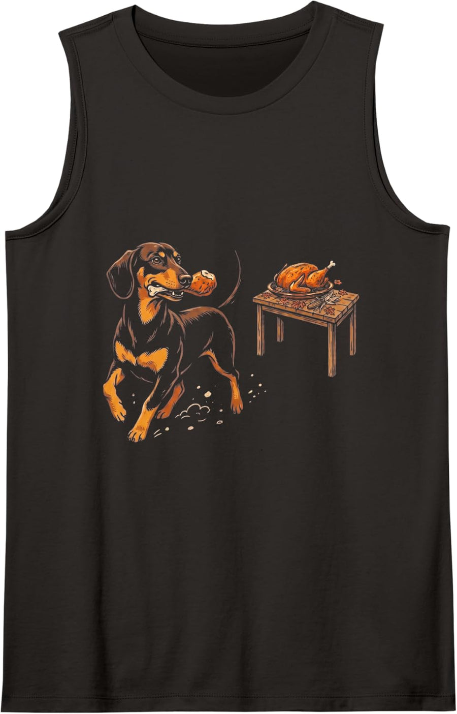 Funny Dachshund Stealing Turkey Leg Thanksgiving Sleeveless Tank Top - Black