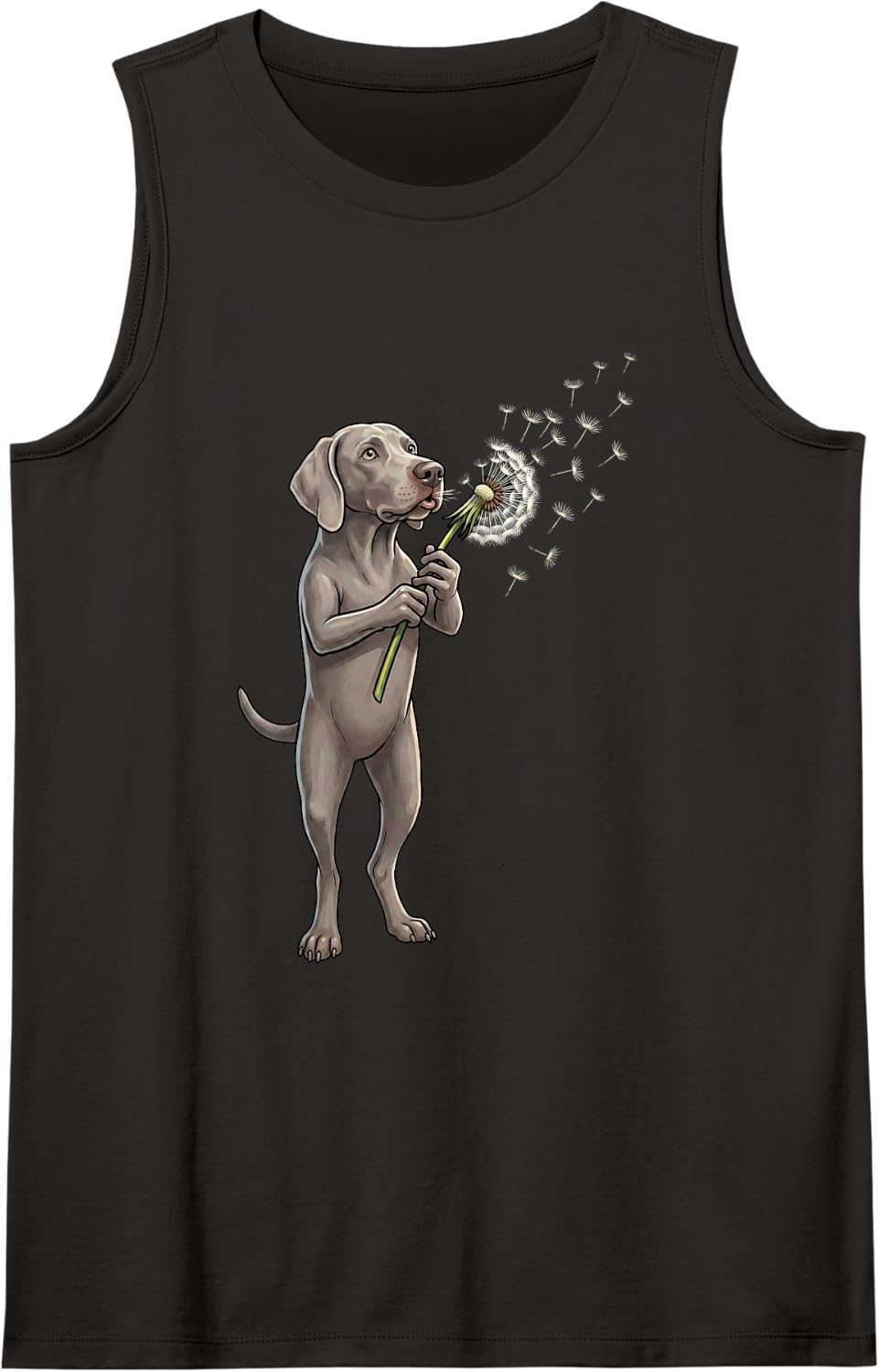 Weimaraner Dandelion Art Dog Wildflower Sleeveless Tank Top - Black