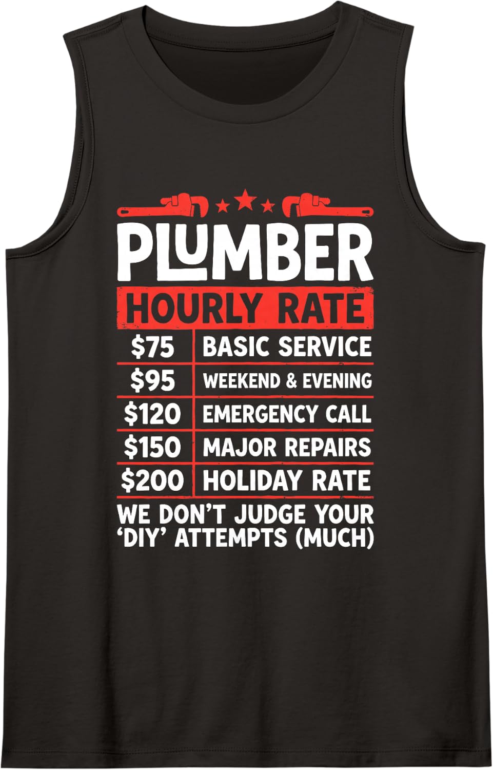 Plumber Hourly Rate Funny Master Plumber Plumbing Tee Sleeveless Tank Top - Black