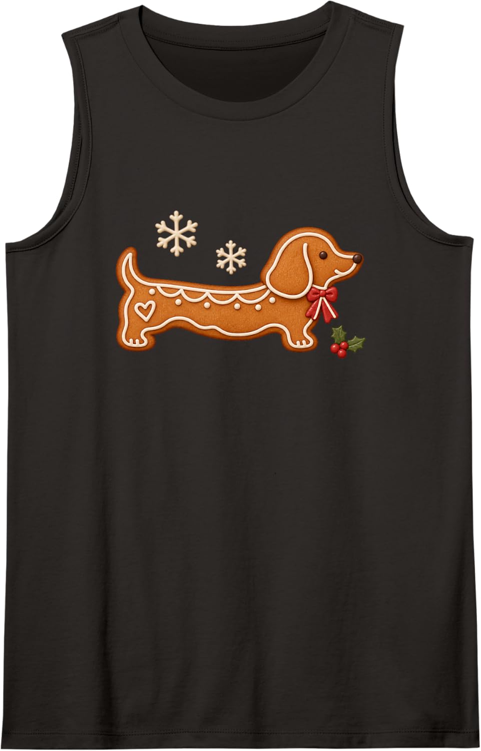 Christmas Gingerbread Dachshund Cookie Dog Red Bow Sleeveless Tank Top - Black