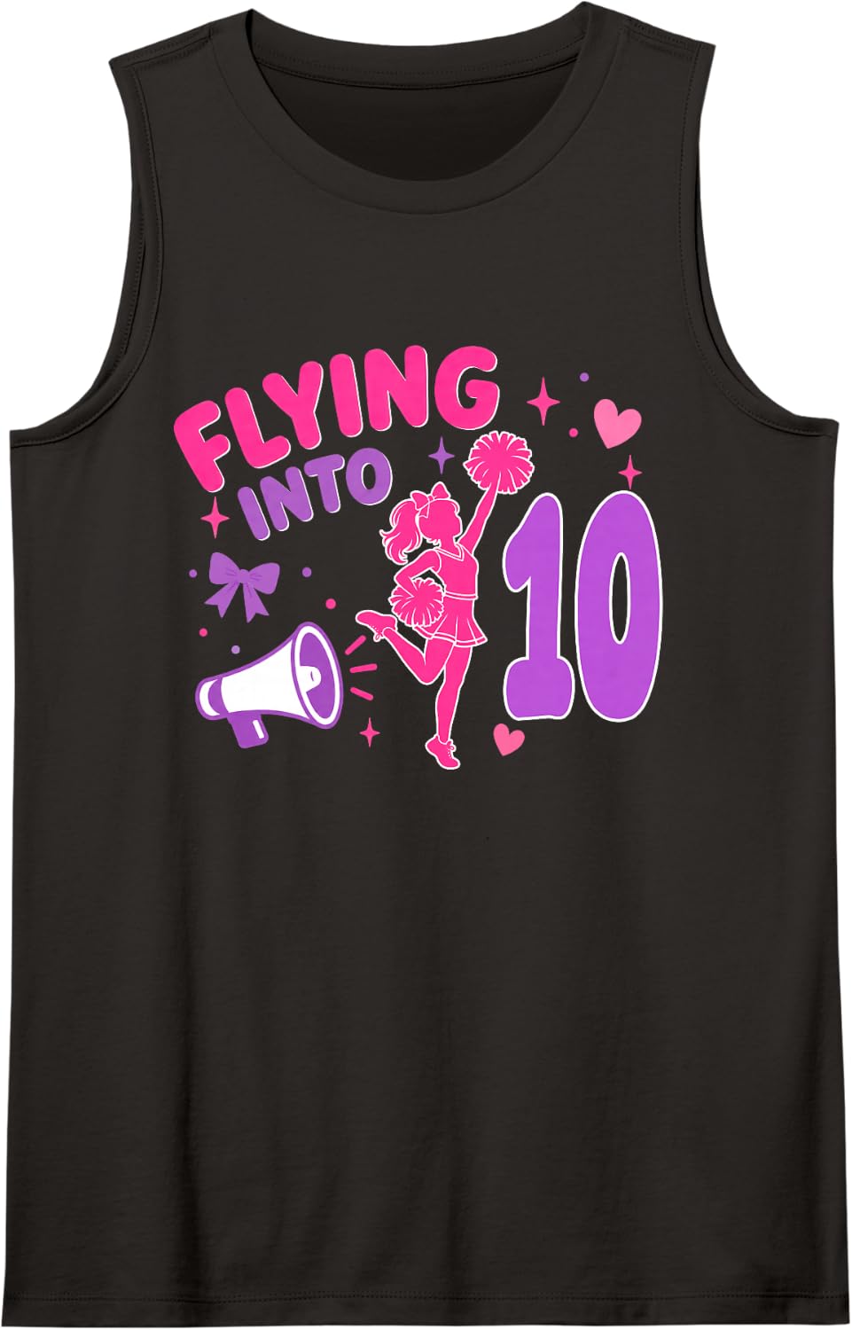Flying Into 10 Year Old Cheerleader Girl Birthday 10th Sleeveless Tank Top - Black