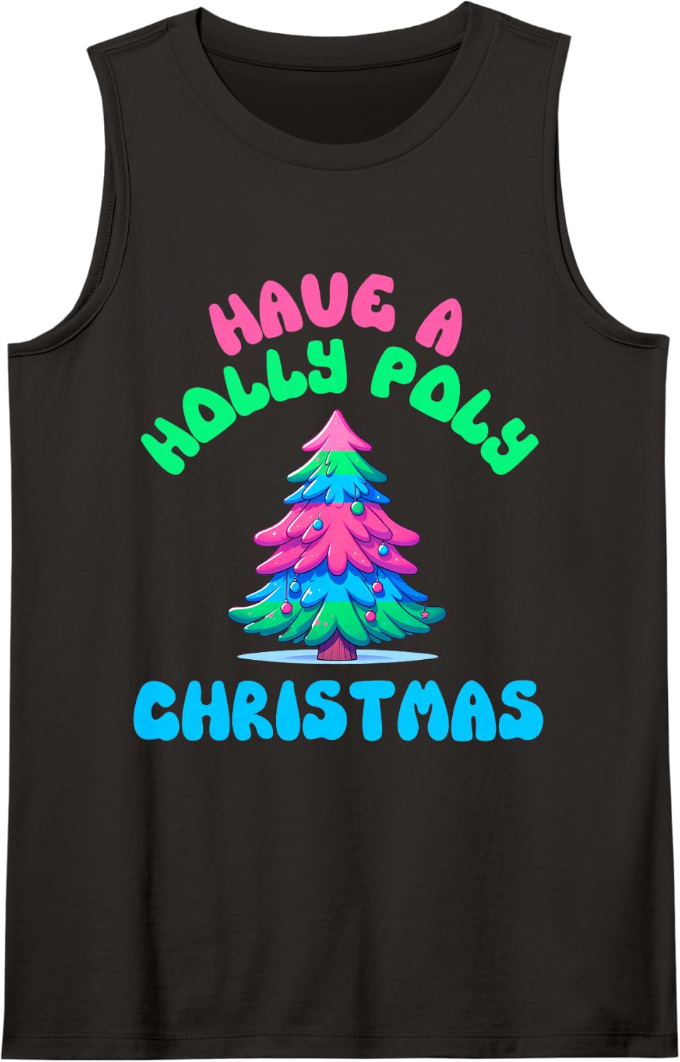 Holly Poly Christmas Colorful Tree Funny Holiday Quote Sleeveless Tank Top - Black
