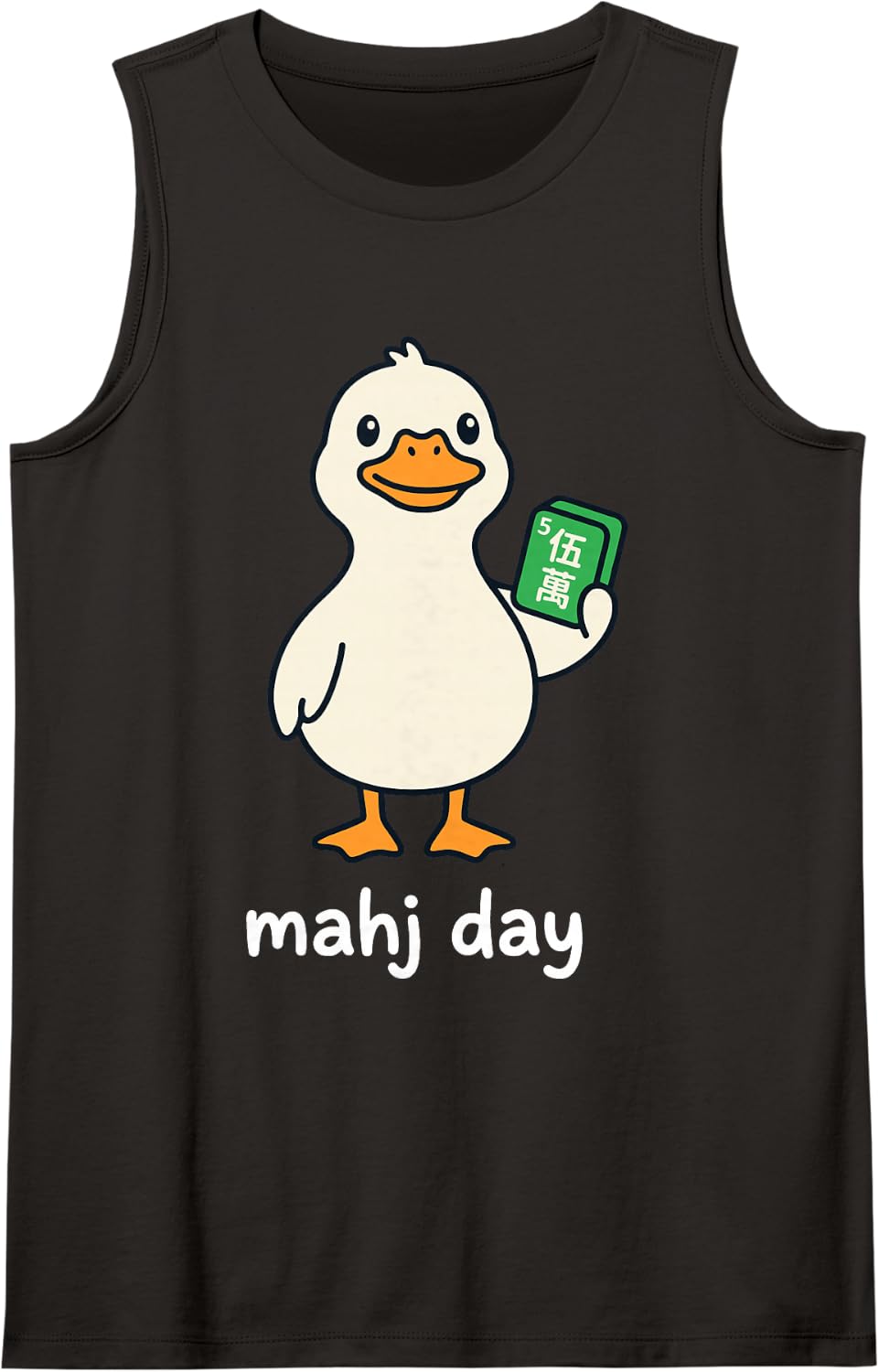 Cute Duck Holding Mahjong 5 Wan Tile Game Design Tank Top - Black