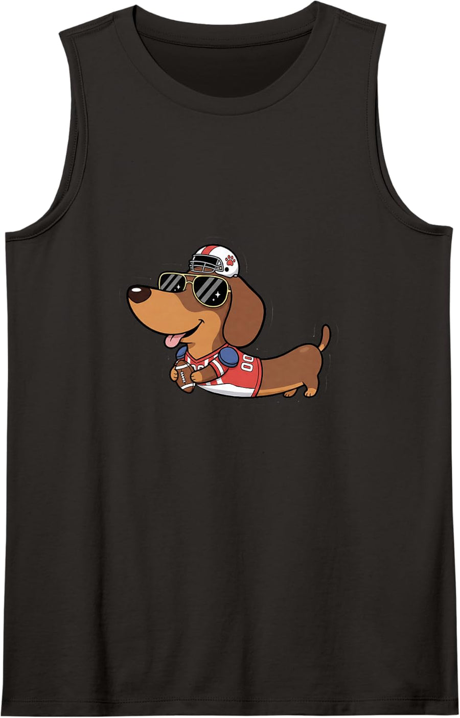 Cute Dachshund Playing Football Funny Game Day Team Fan Sleeveless Tank Top - Black