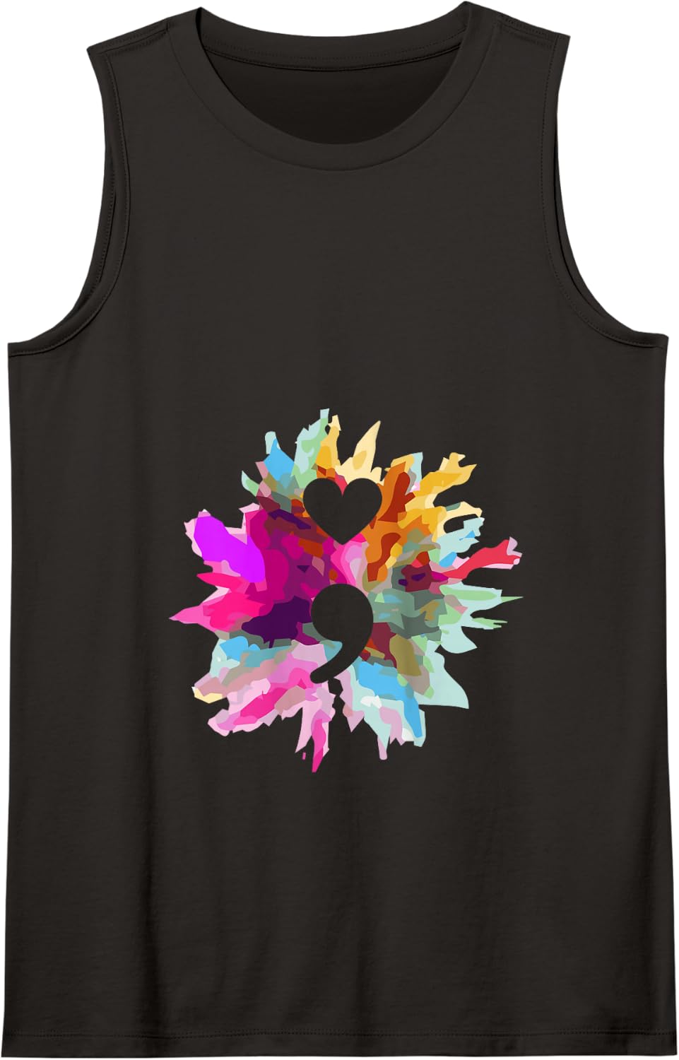 Heart Shape Semicolon Suicide Prevention Awareness Tank Top - Black