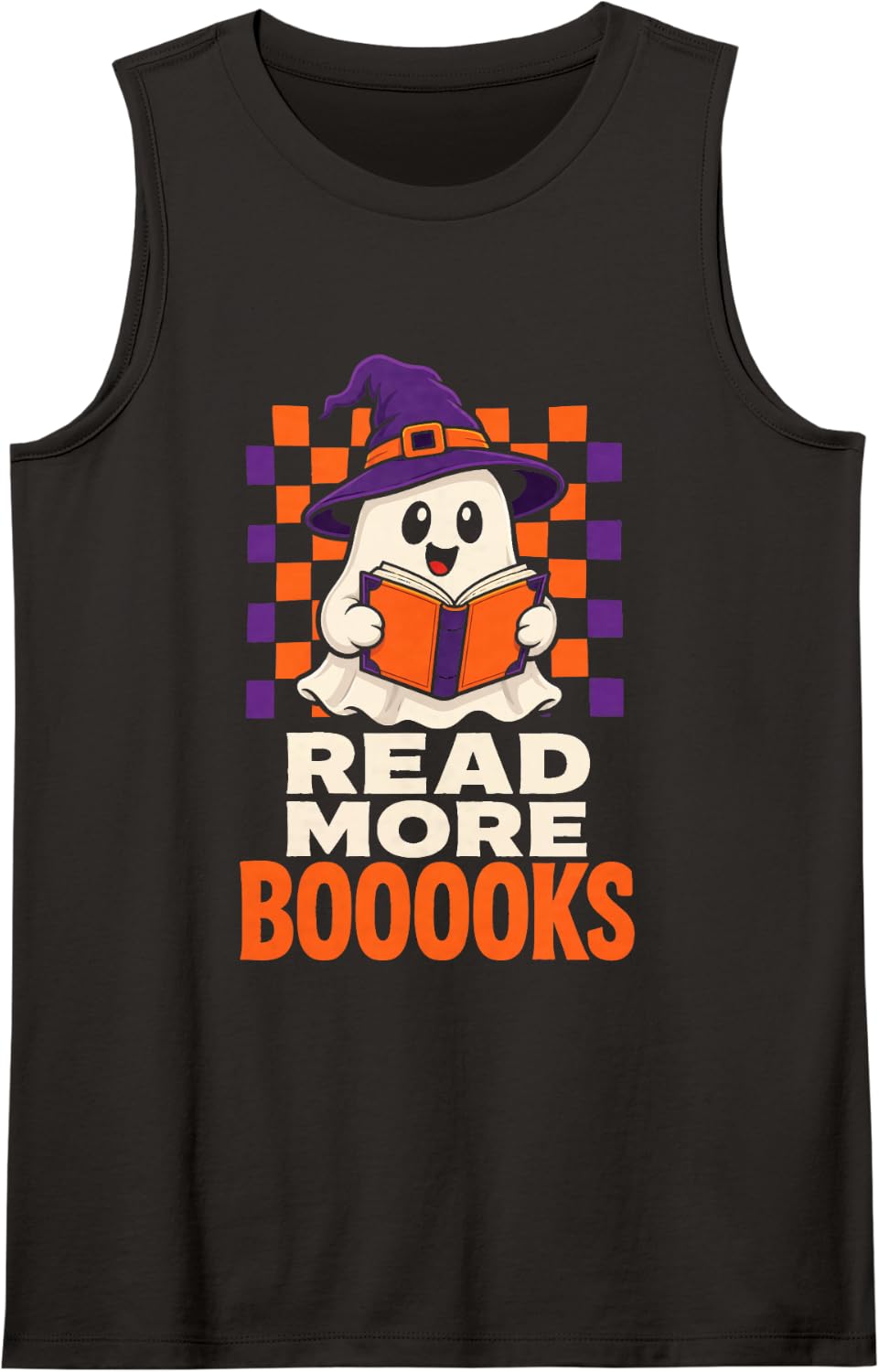 Halloween Book Lover Read More Booooks Ghost Witch Hat Tank Top - Black
