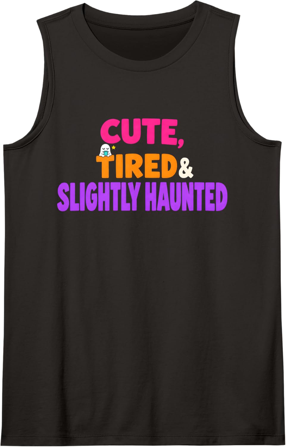 Cute Tired and Slightly Haunted Funny Halloween Ghost Sleeveless Tank Top - Black