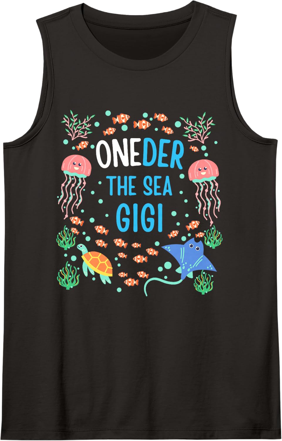 OneDer the Sea Mama 1st Birthday Gigi Matching Sleeveless Tank Top - Black