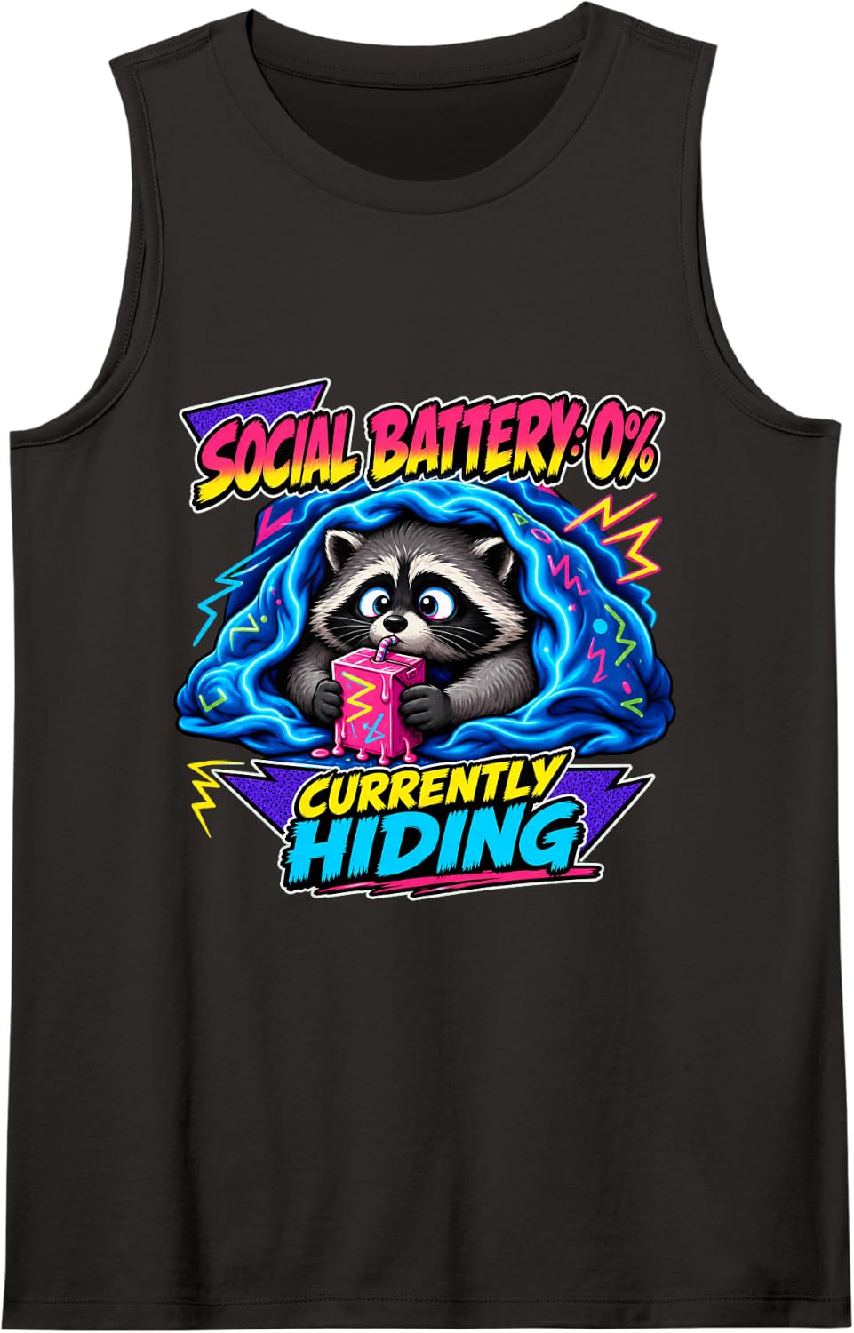Trash Panda Blanket Retro Social Fatigue Graphic Raccoon Sleeveless Tank Top - Black