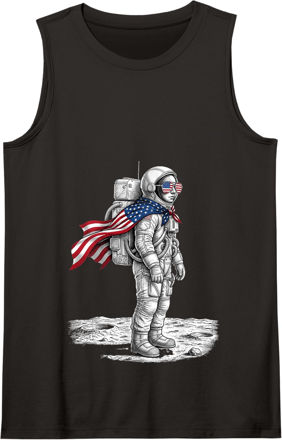Astronaut American Flag Science Space Astronomy Galaxy Tank Top - Black