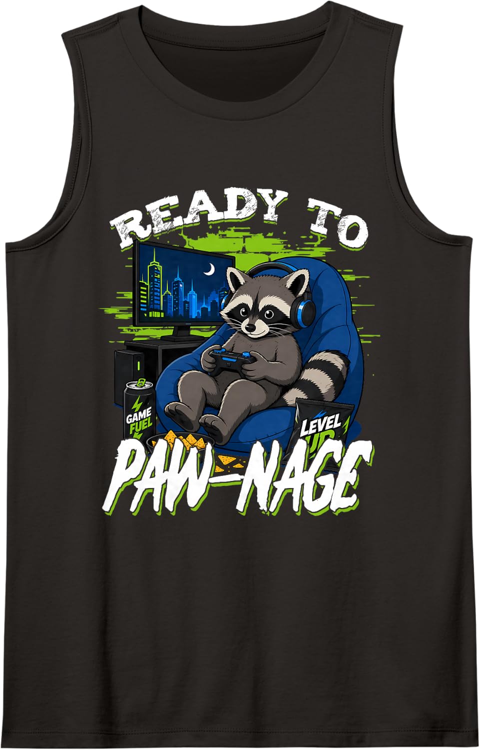 Gamer Gaming Raccoon Video Game Sleeveless Tank Top - Black