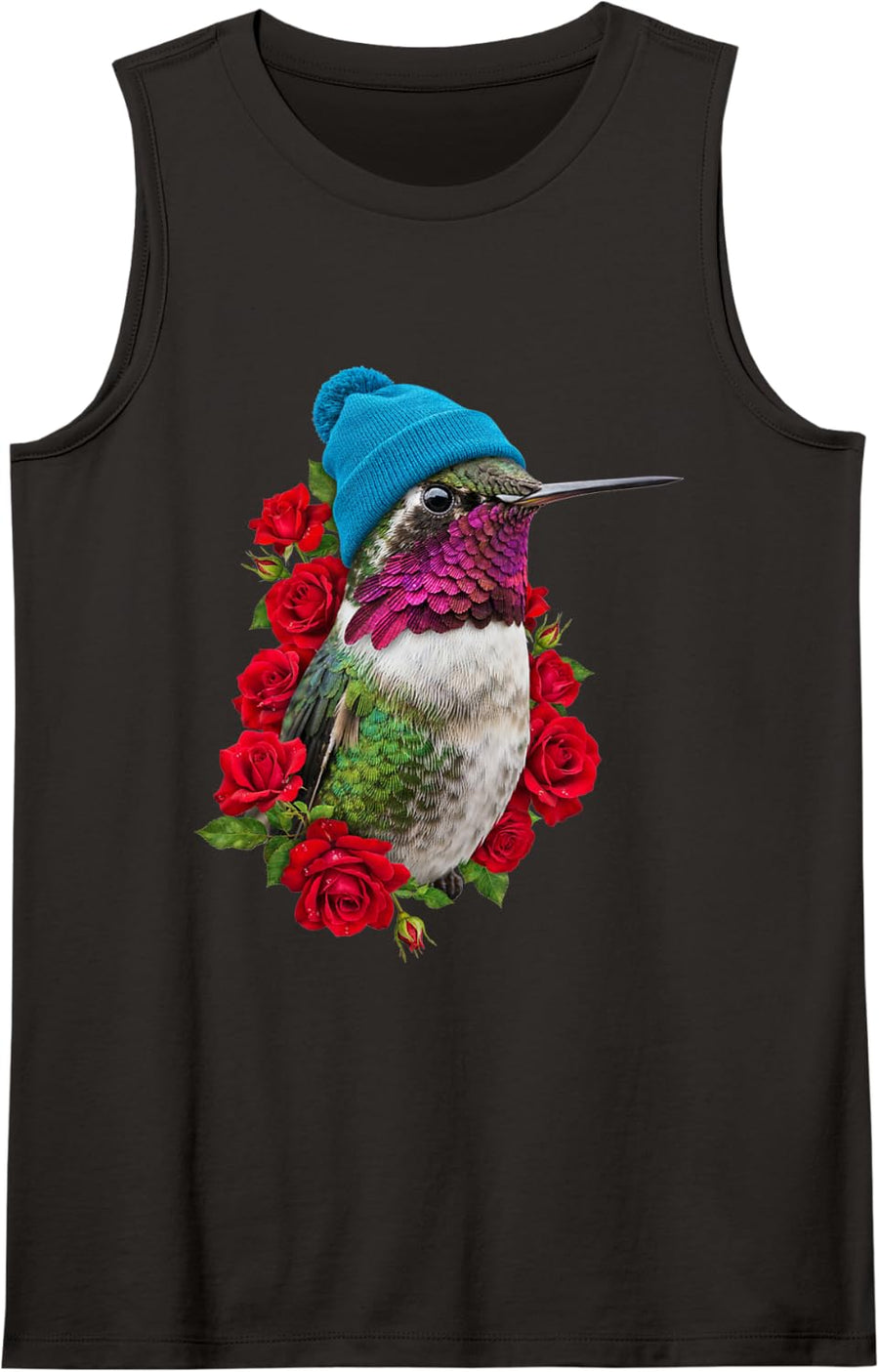 Anna's Hummingbird Beanie Sleeveless Tank Top - Black